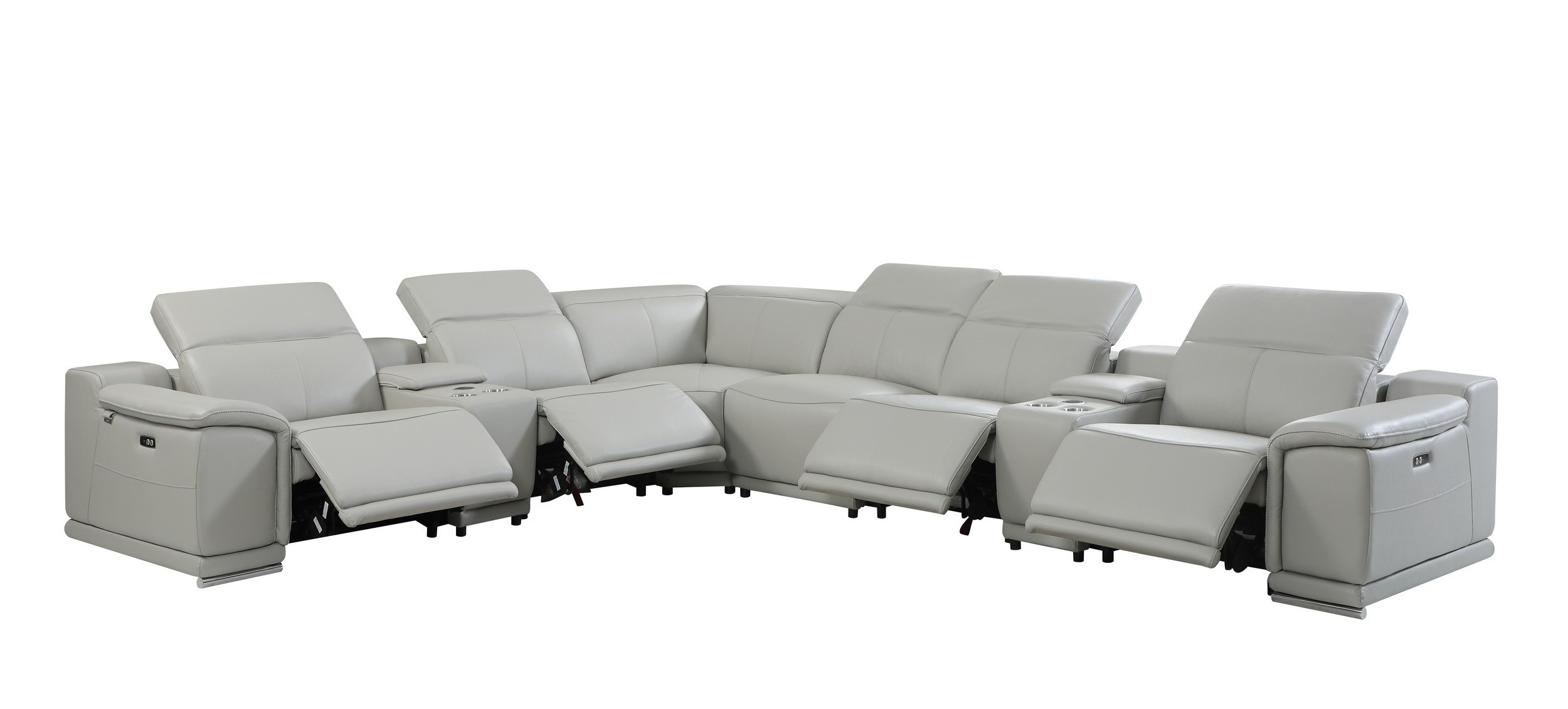 GUF 9762 4 Power Reclining 8pc Sectional with 2 Consoles - Gray, Genuine Italian Leather
