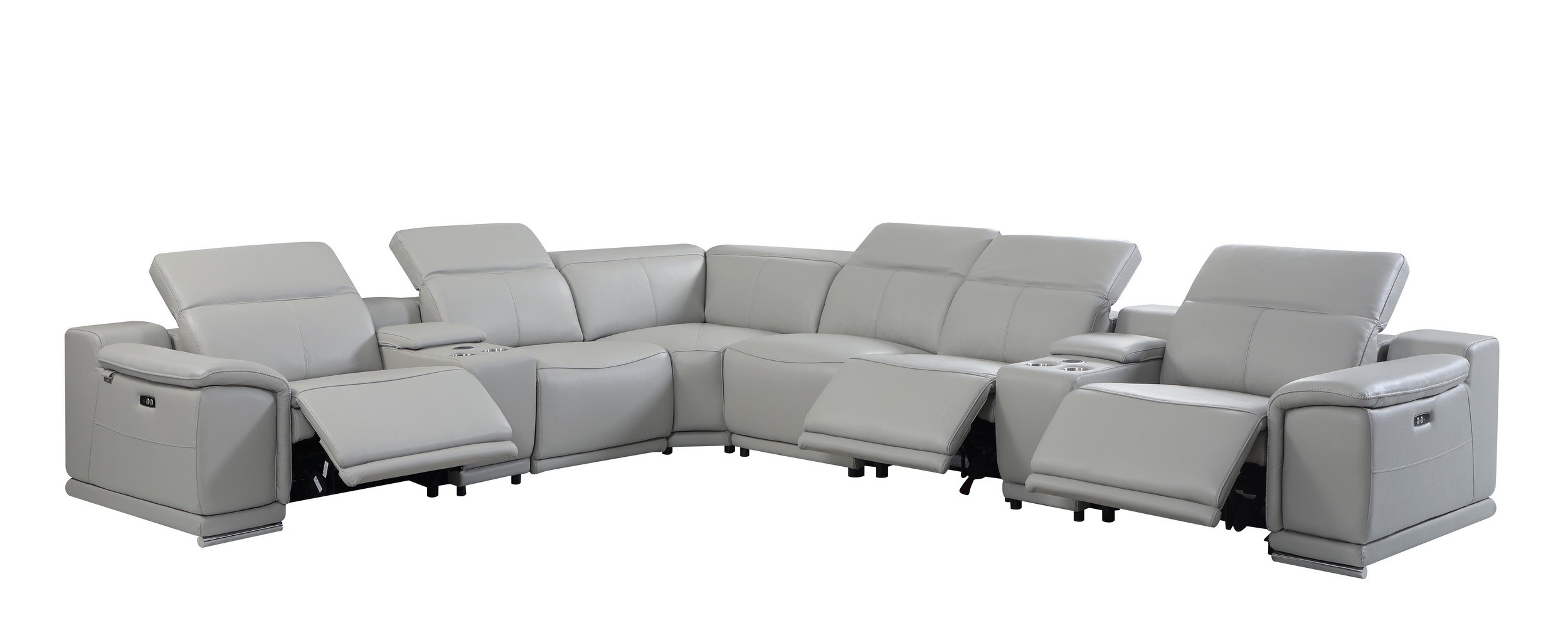 GUF 9762 3 Power Reclining 8pc Sectional with 2 Consoles - Gray, Genuine Italian Leather