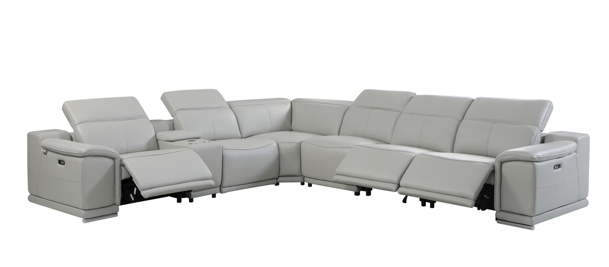 GUF 9762 3 Power Reclining 7pc Sectional with 1 Console - Gray, Genuine Italian Leather
