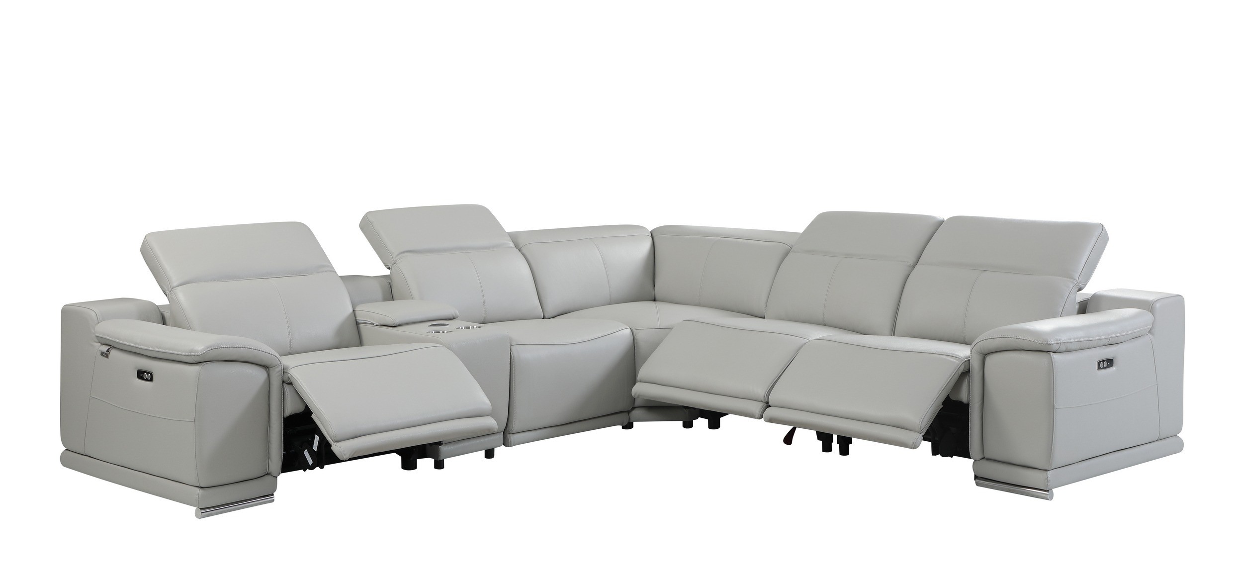 GUF 9762 3 Power Reclining 6pc Sectional with 1 Console - Gray, Genuine Italian Leather