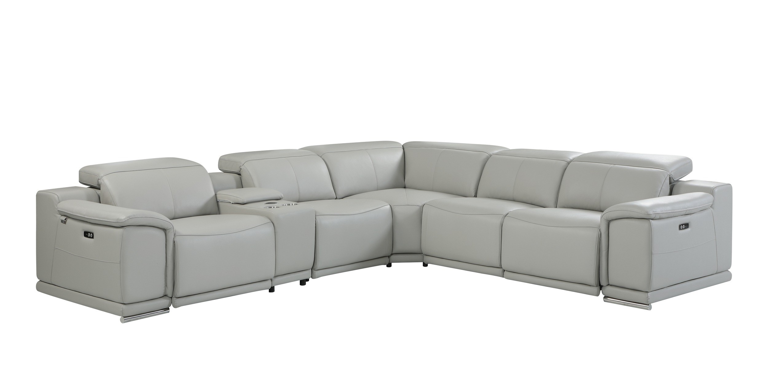 GUF 9762 3 Power Reclining 6pc Sectional with 1 Console - Gray, Genuine Italian Leather