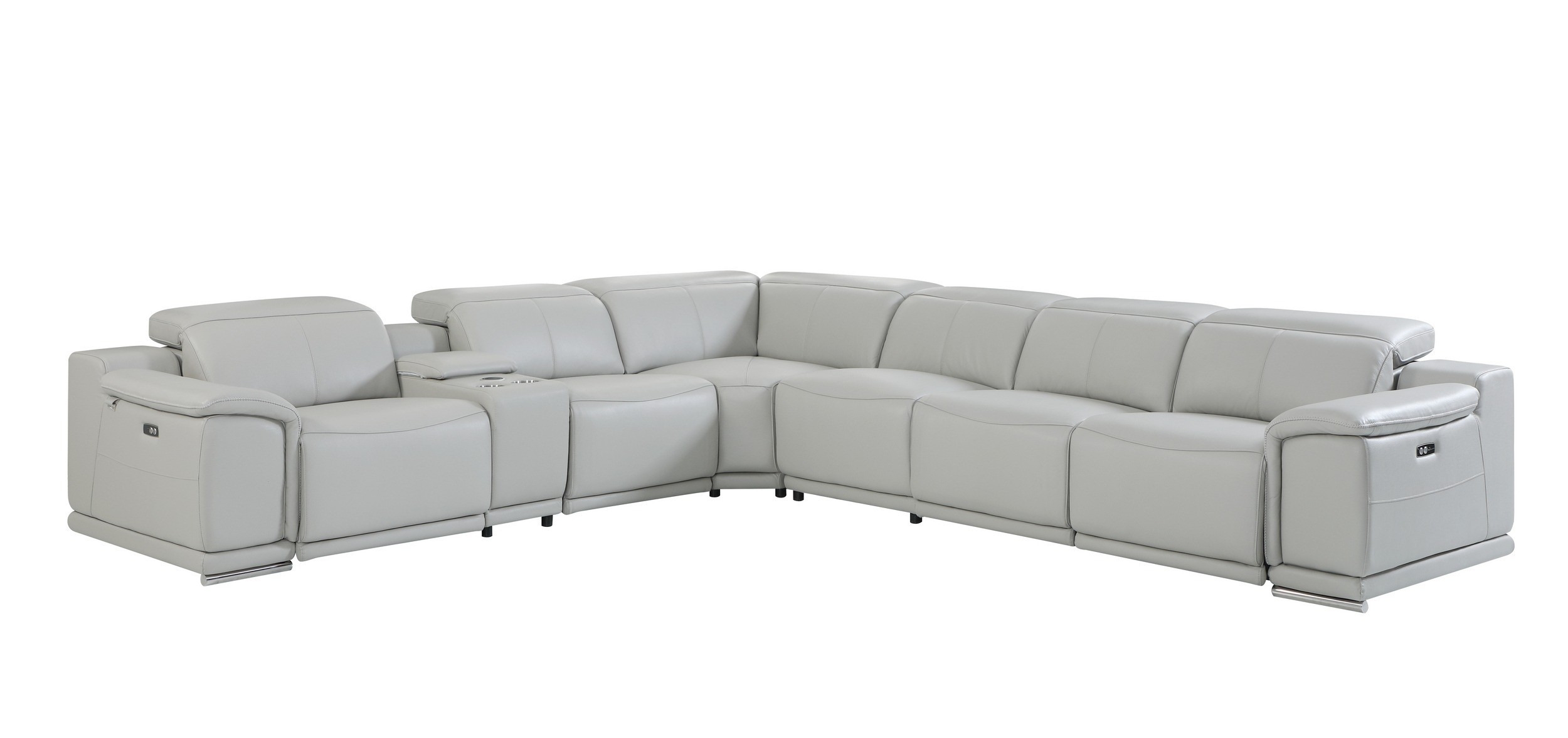 GUF 9762 3 Power Reclining 7pc Sectional with 1 Console - Gray, Genuine Italian Leather