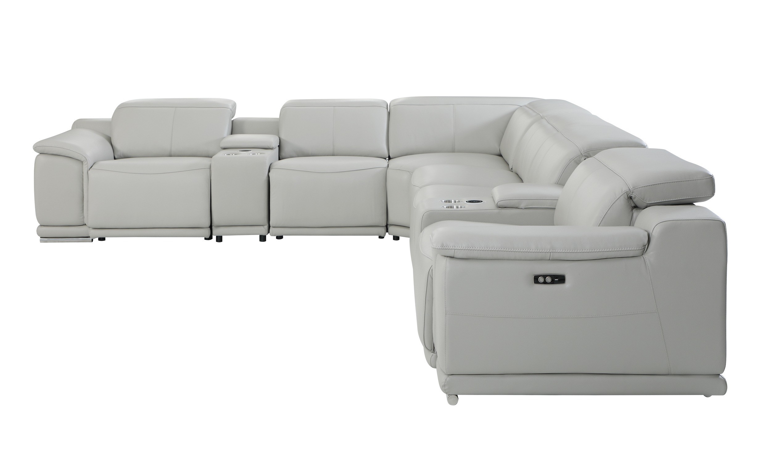 GUF 9762 3 Power Reclining 8pc Sectional with 2 Consoles - Gray, Genuine Italian Leather