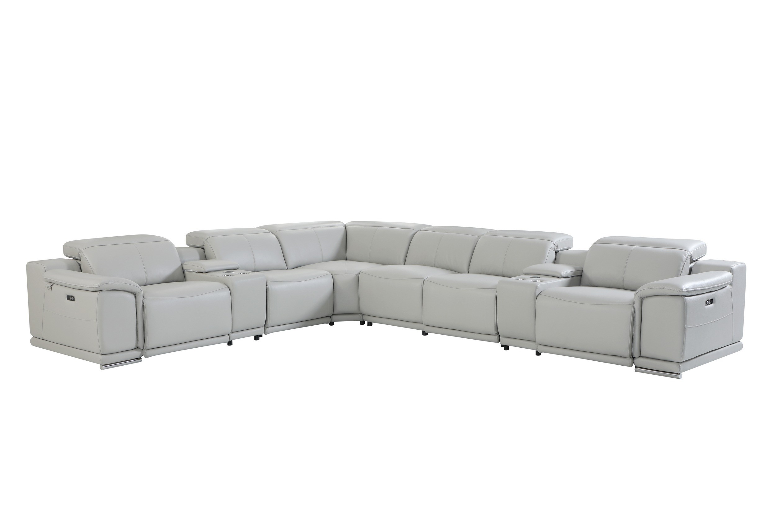 GUF 9762 3 Power Reclining 8pc Sectional with 2 Consoles - Gray, Genuine Italian Leather