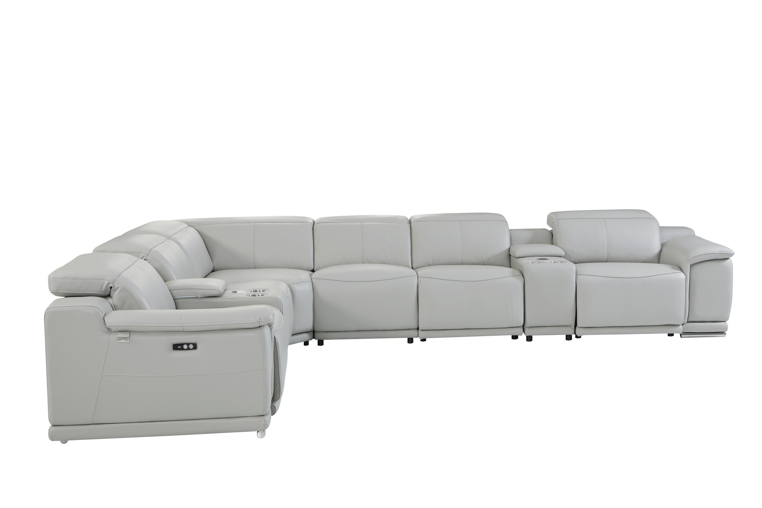 GUF 9762 3 Power Reclining 8pc Sectional with 2 Consoles - Gray, Genuine Italian Leather