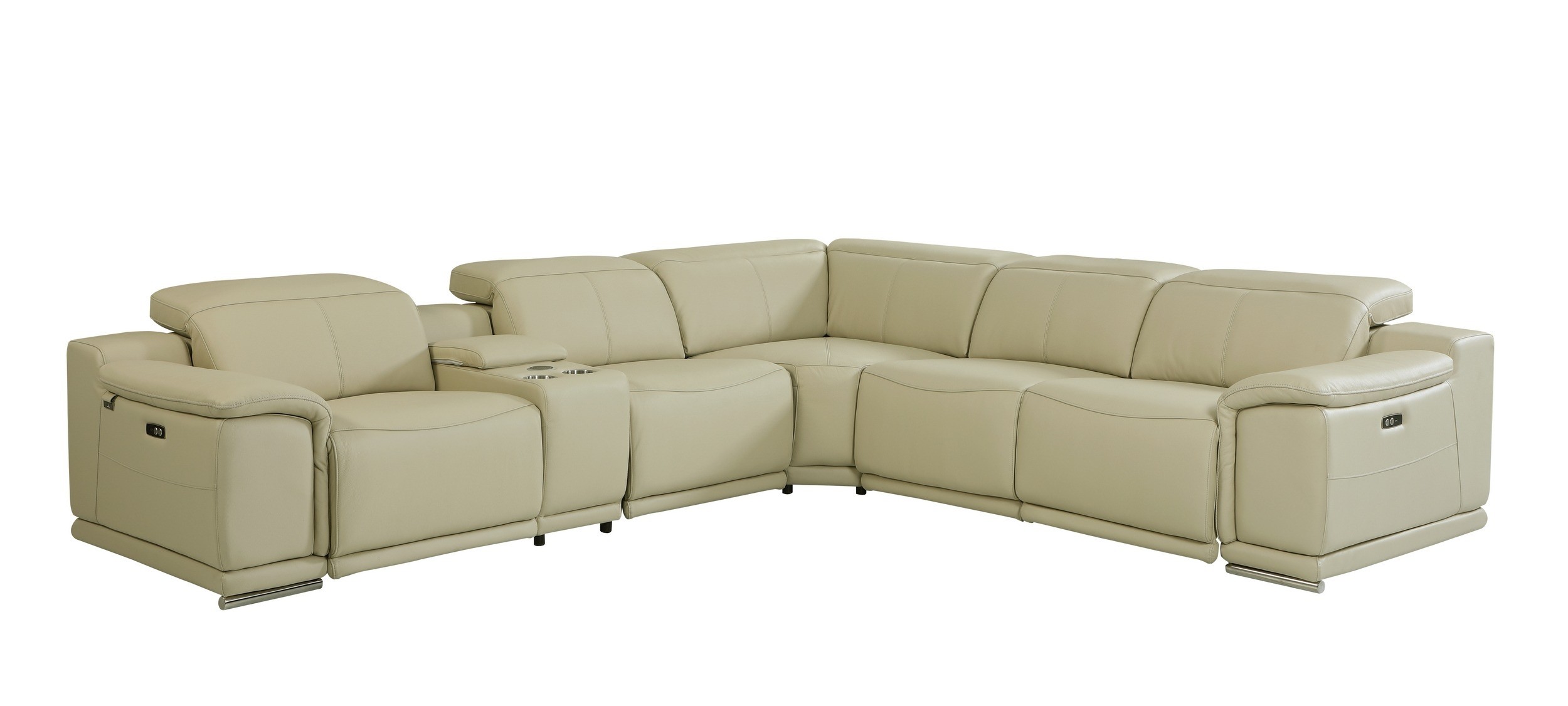 GUF 9762 3 Power Reclining 6pc Sectional with 1 Console - Beige, Genuine Italian Leather
