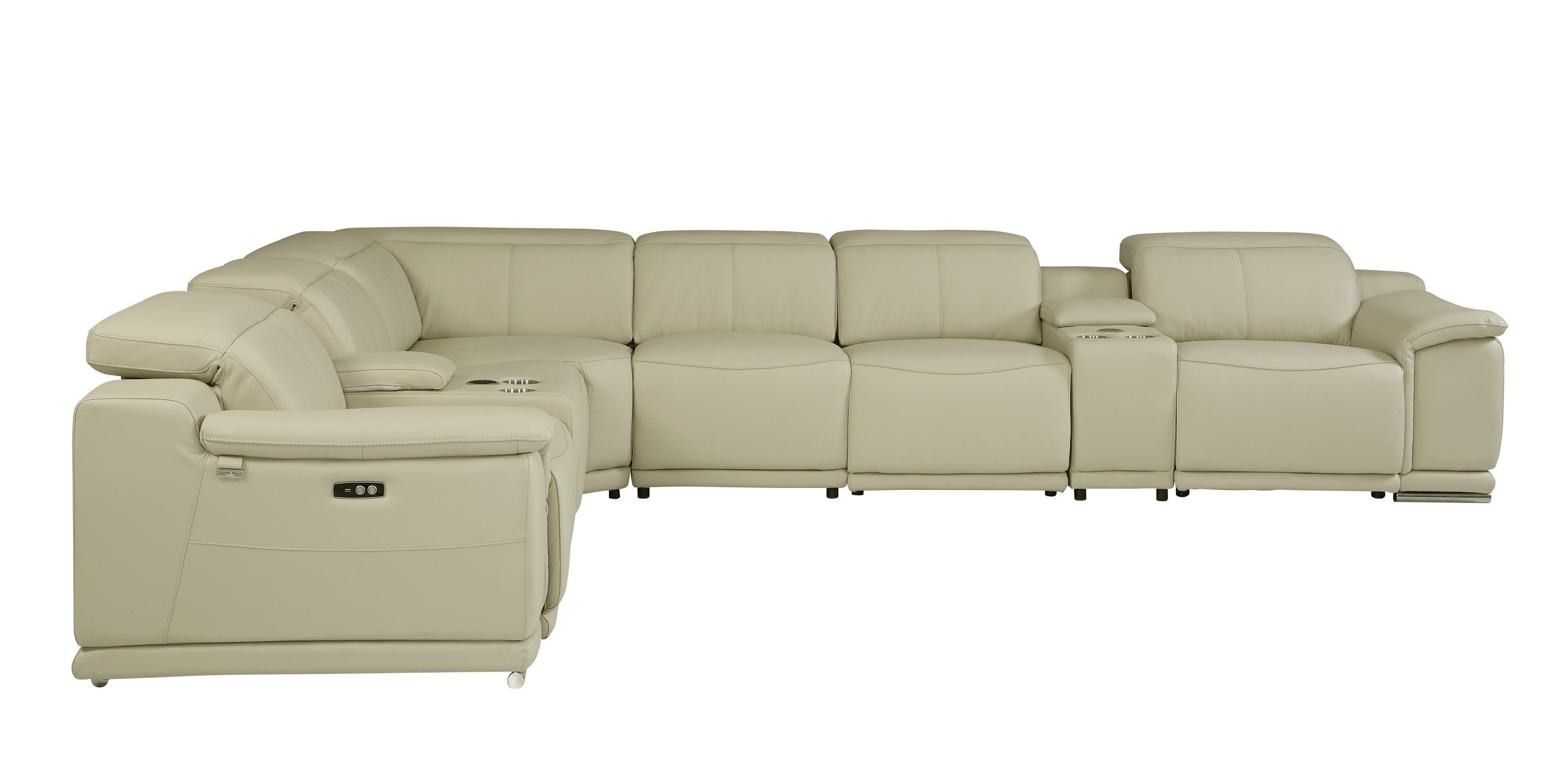 GUF 9762 4 Power Reclining 8pc Sectional with 2 Consoles - Beige, Genuine Italian Leather