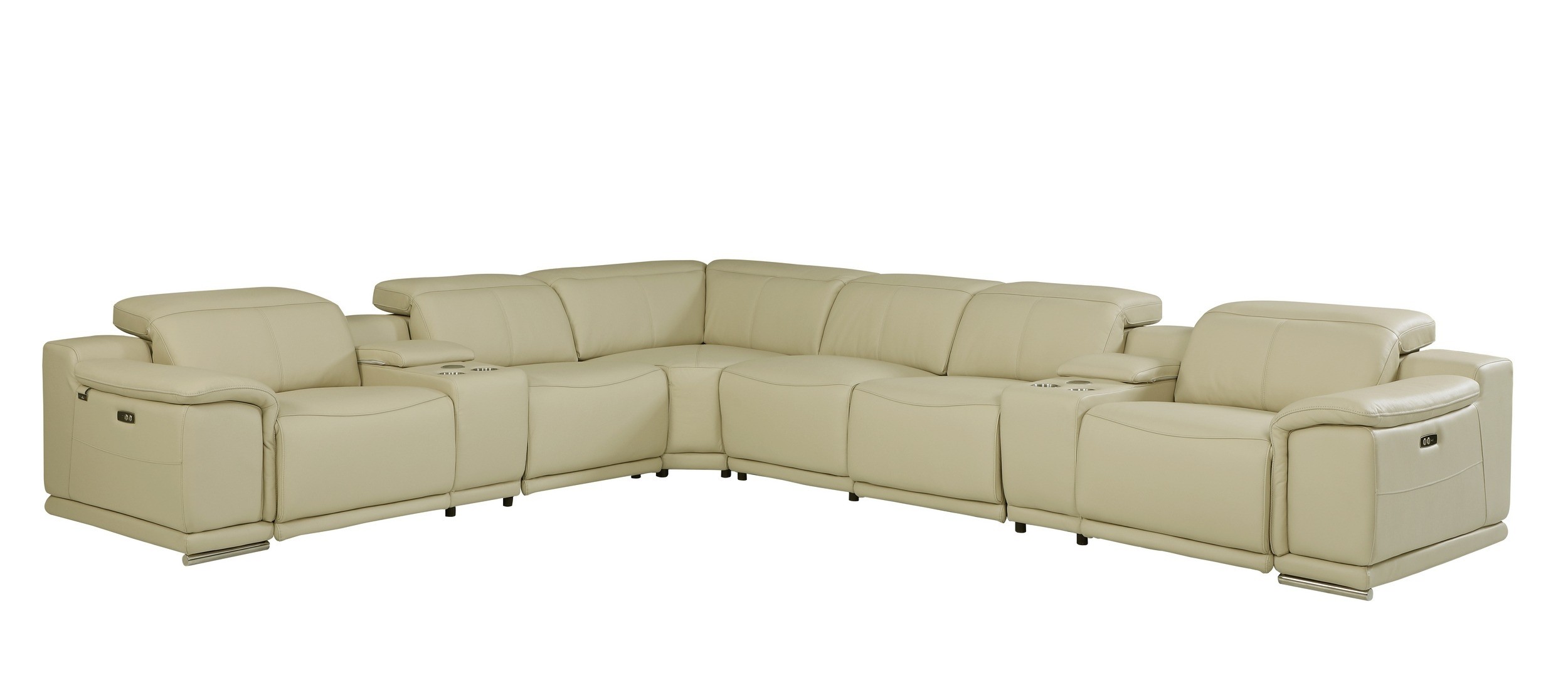 GUF 9762 4 Power Reclining 8pc Sectional with 2 Consoles - Beige, Genuine Italian Leather
