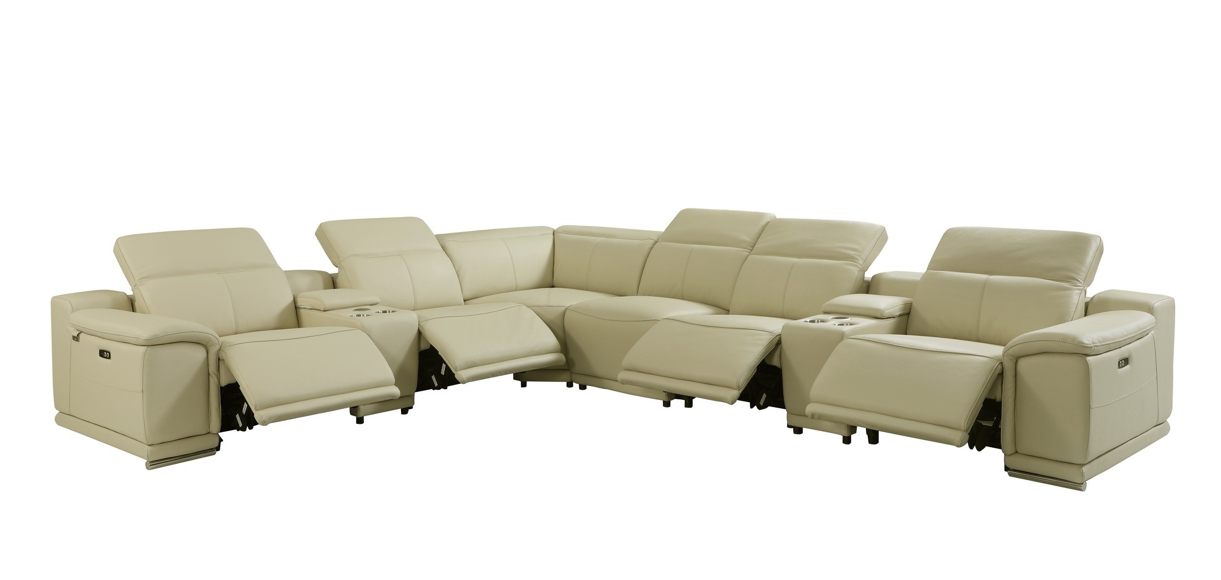 GUF 9762 4 Power Reclining 8pc Sectional with 2 Consoles - Beige, Genuine Italian Leather