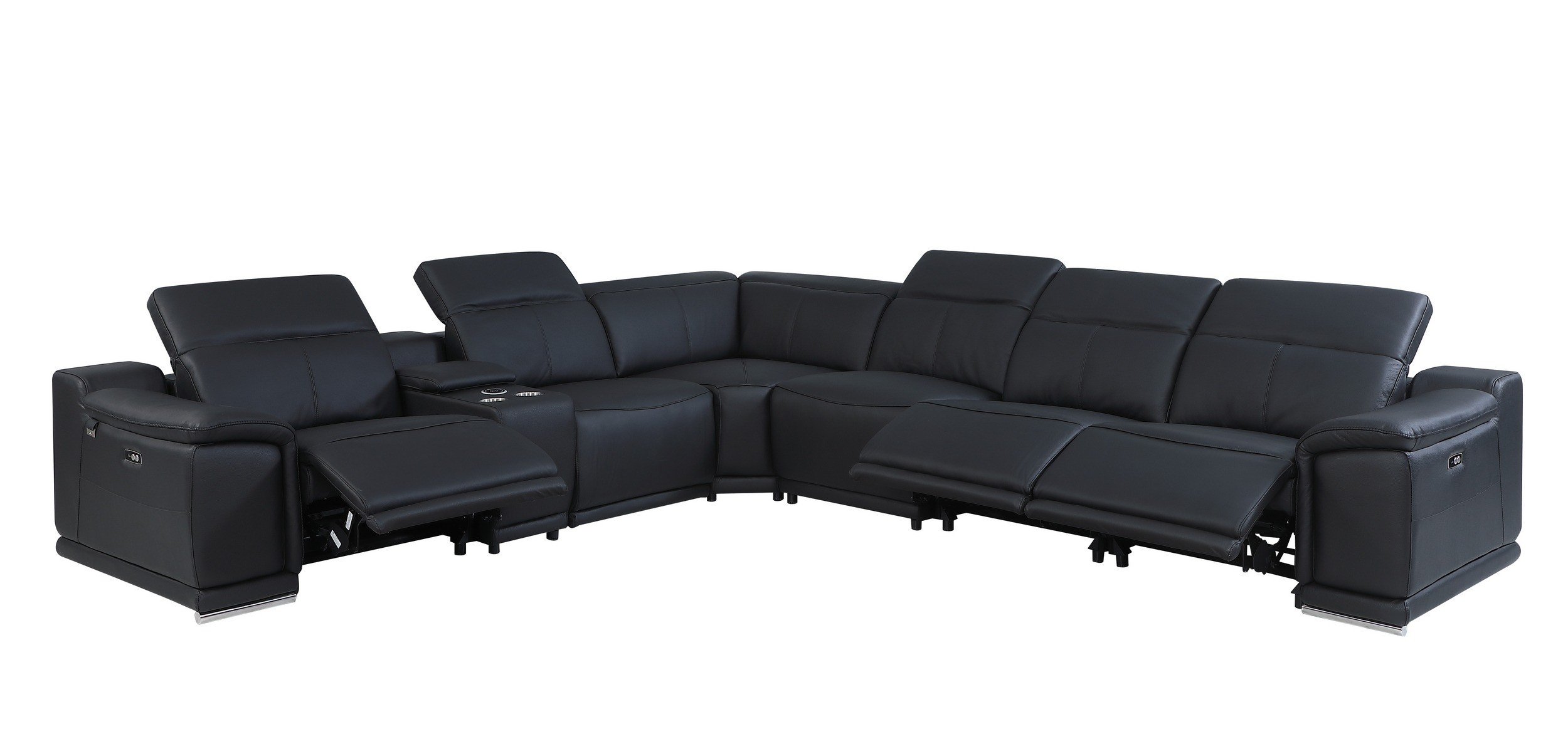 GUF 9762 3 Power Reclining 7pc Sectional with 1 Console - Black, Genuine Italian Leather