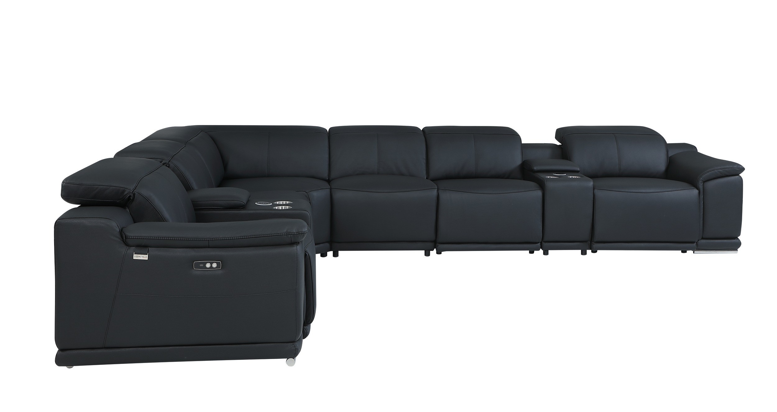 GUF 9762 3 Power Reclining 8pc Sectional with 2 Consoles - Black, Genuine Italian Leather