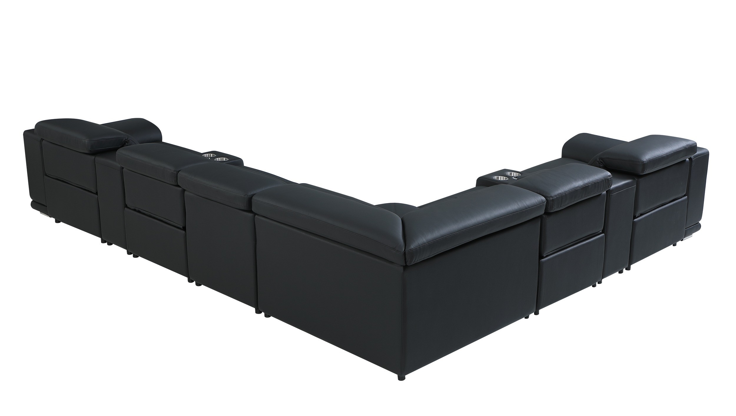 GUF 9762 4 Power Reclining 8pc Sectional with 2 Consoles - Black, Genuine Italian Leather