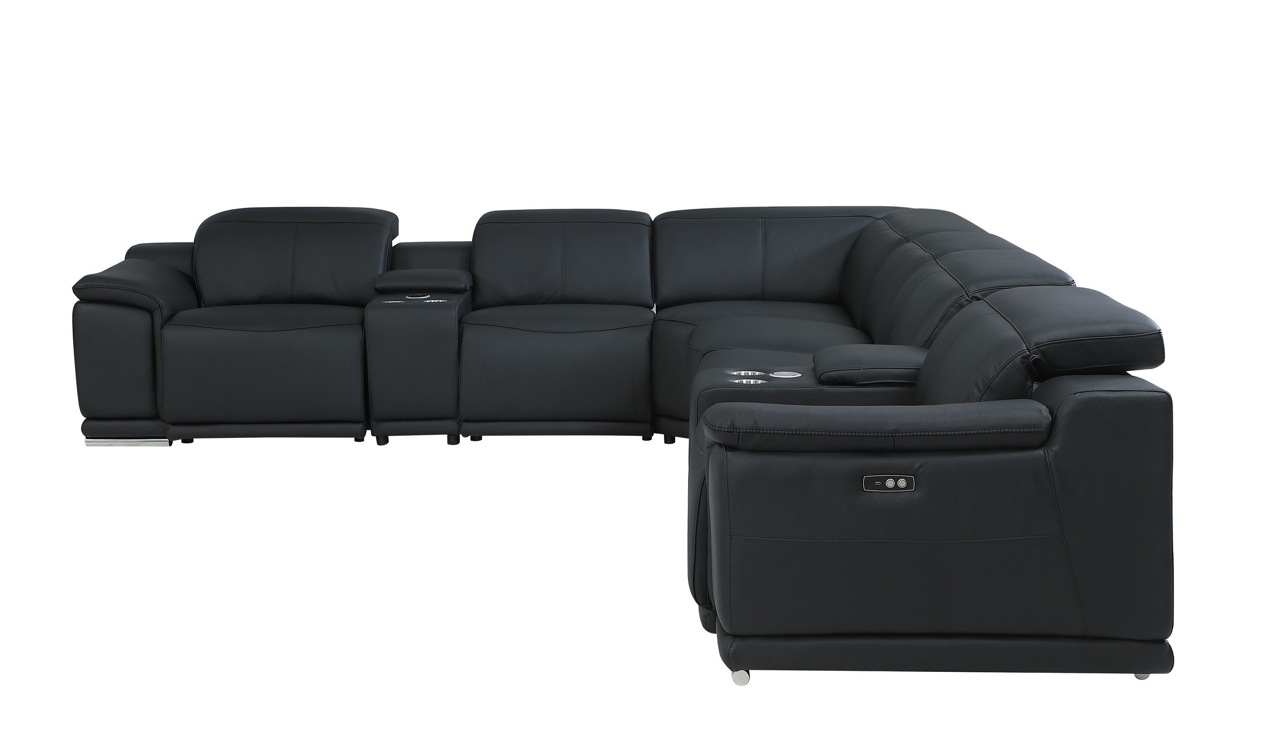 GUF 9762 3 Power Reclining 8pc Sectional with 2 Consoles - Black, Genuine Italian Leather
