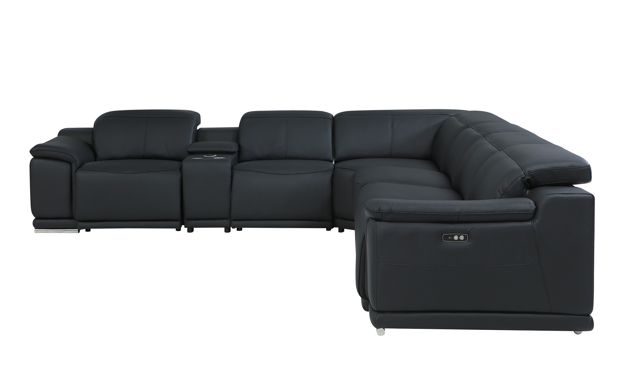 GUF 9762 3 Power Reclining 7pc Sectional with 1 Console - Black, Genuine Italian Leather