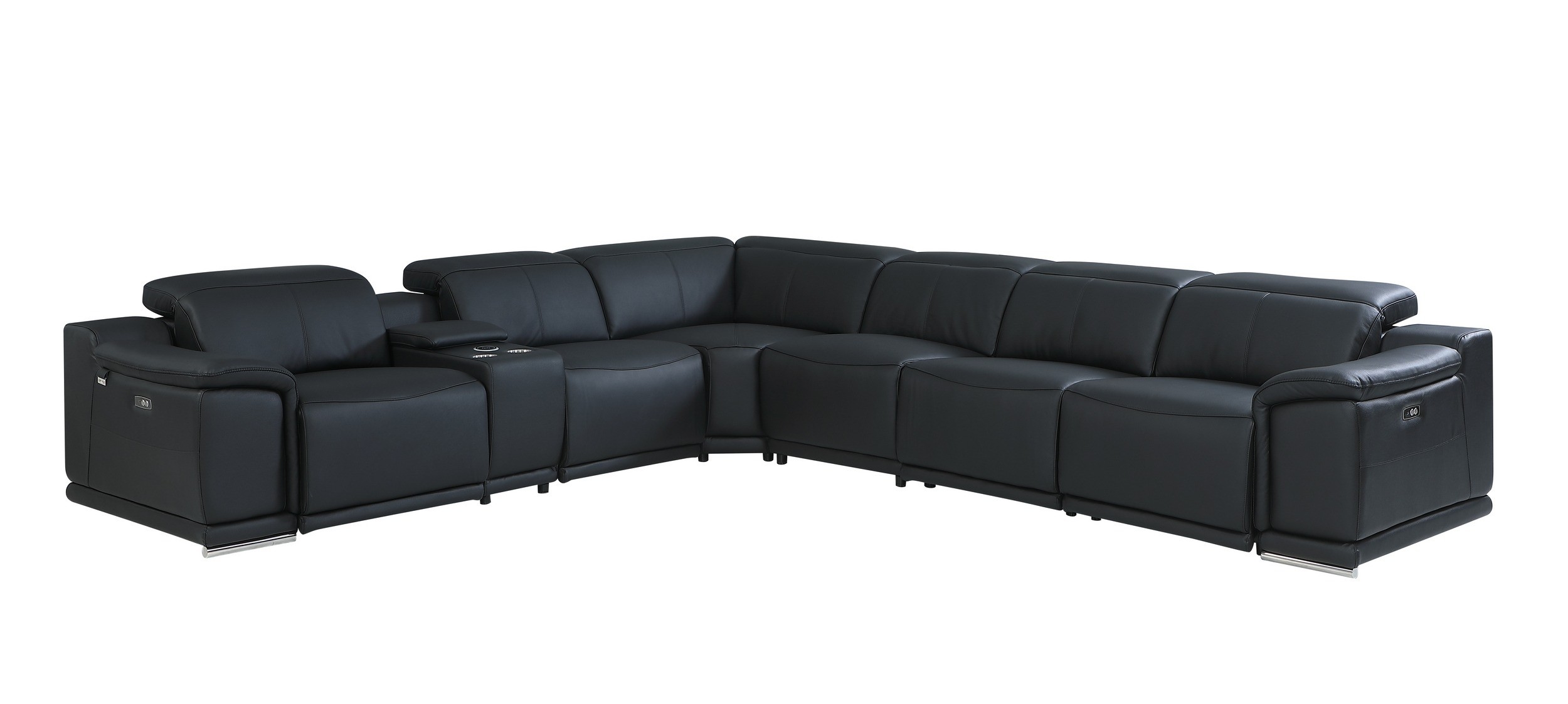 GUF 9762 4 Power Reclining 7pc Sectional with 1 Console - Black, Genuine Italian Leather