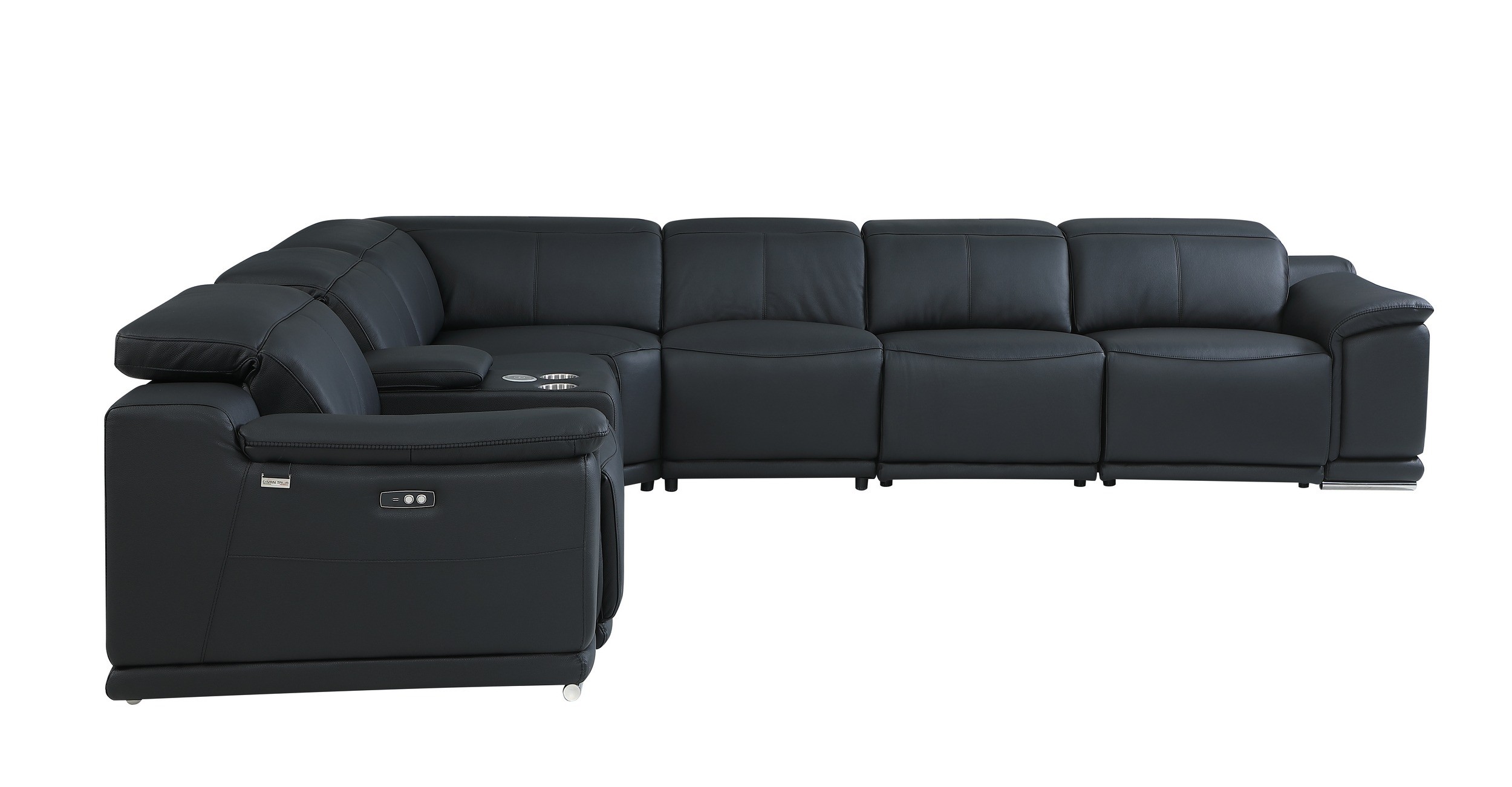 GUF 9762 3 Power Reclining 7pc Sectional with 1 Console - Black, Genuine Italian Leather