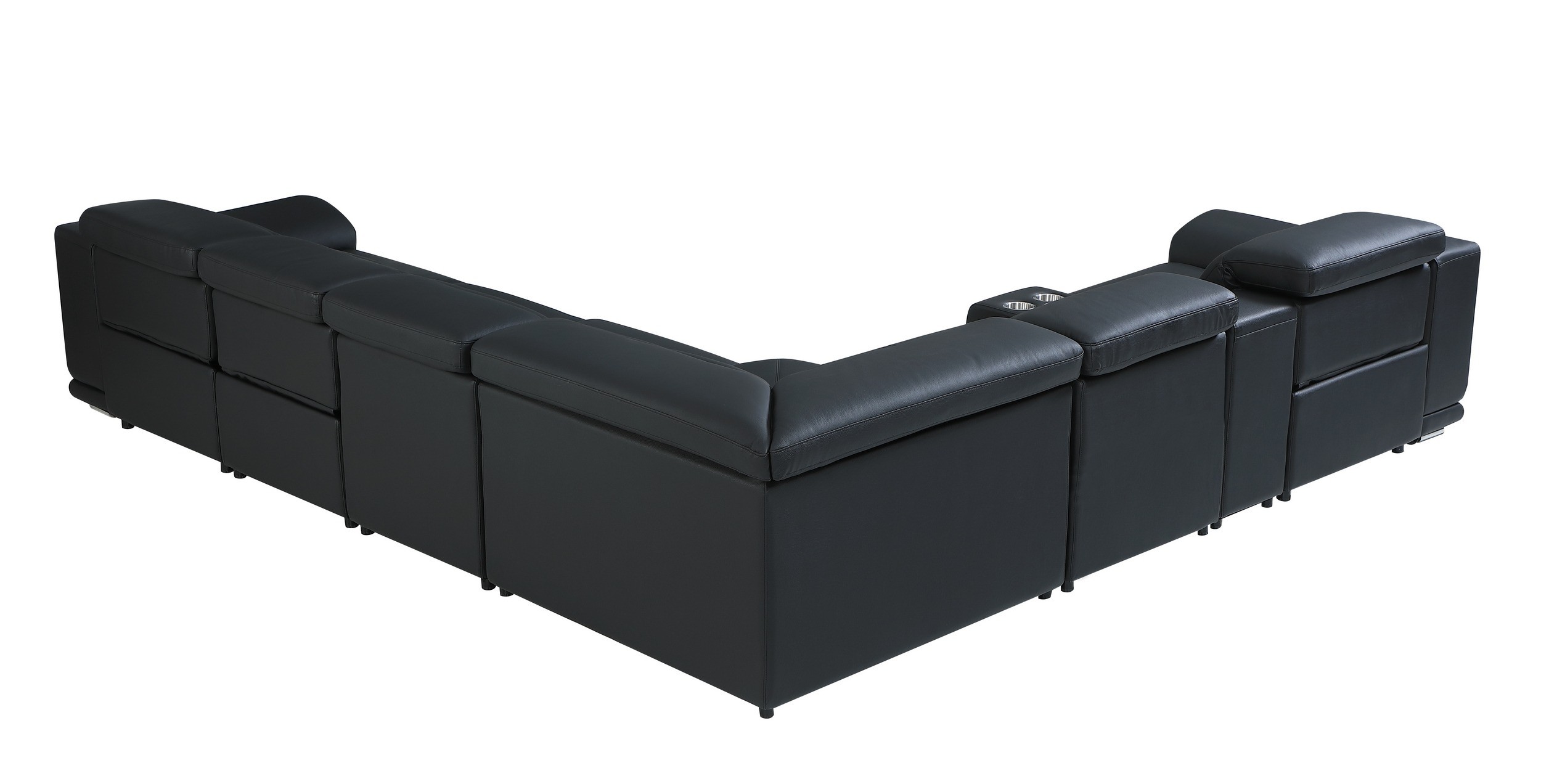 GUF 9762 3 Power Reclining 7pc Sectional with 1 Console - Black, Genuine Italian Leather