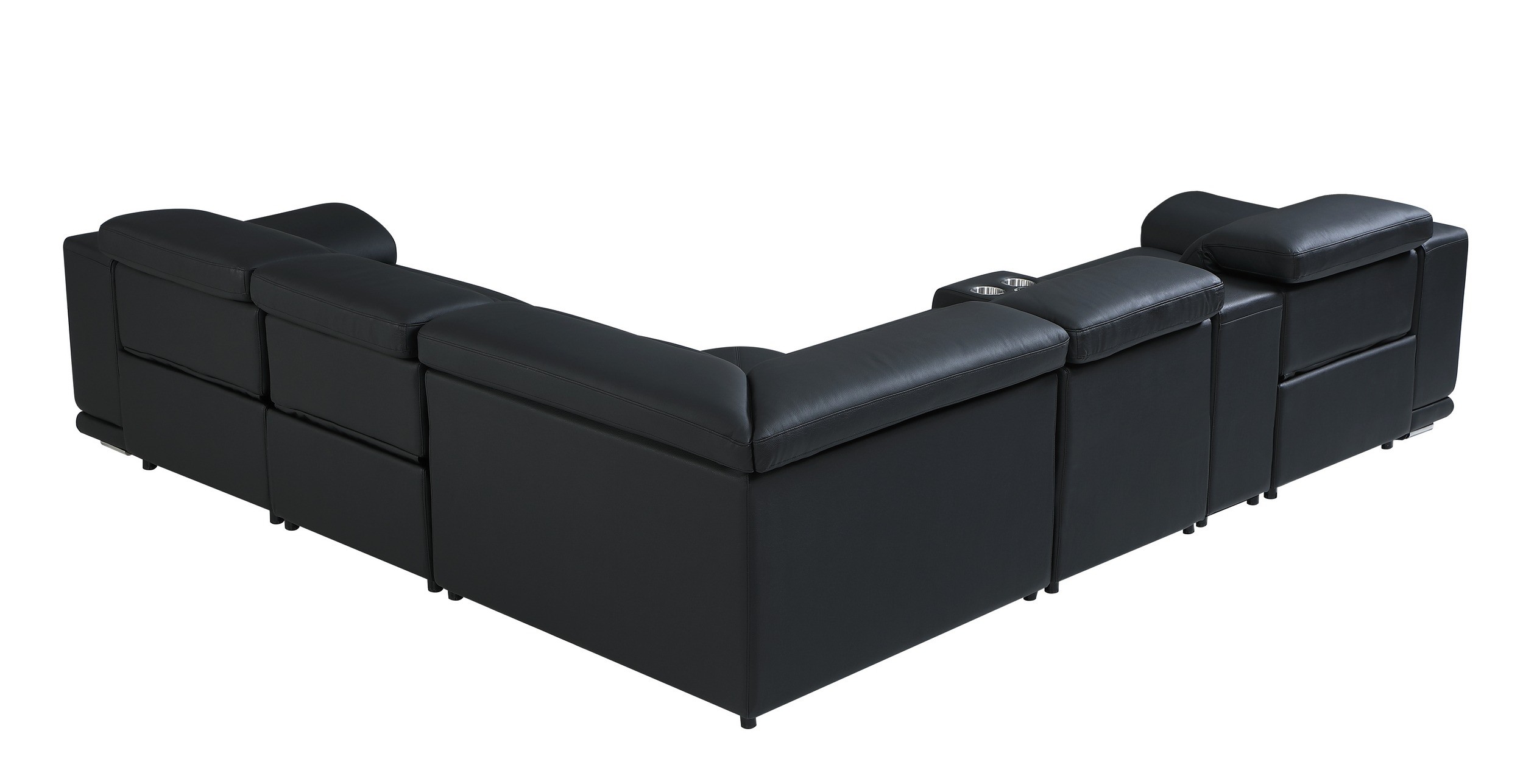 GUF 9762 3 Power Reclining 6pc Sectional with 1 Console - Black, Genuine Italian Leather