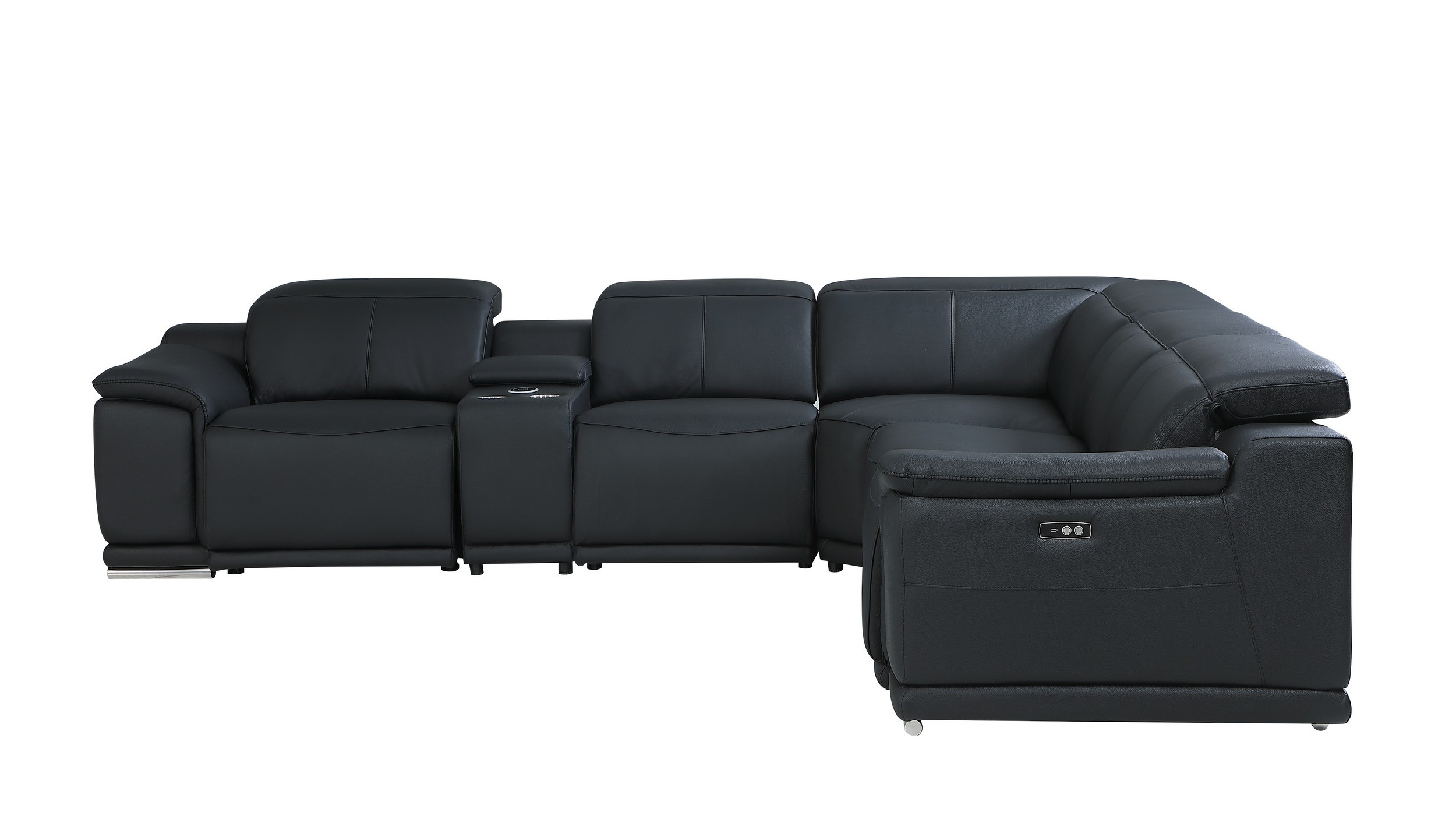 GUF 9762 3 Power Reclining 6pc Sectional with 1 Console - Black, Genuine Italian Leather
