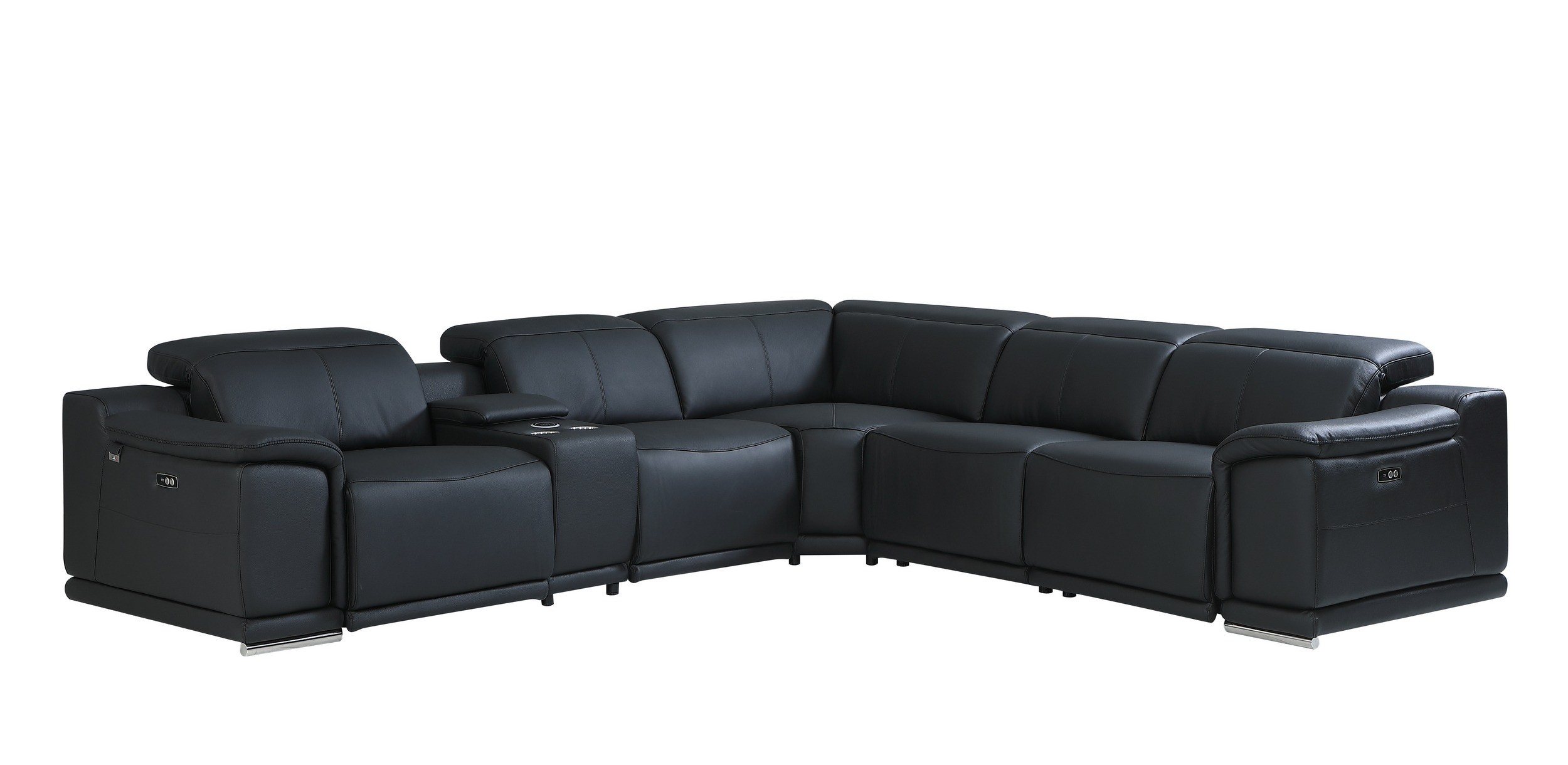GUF 9762 3 Power Reclining 6pc Sectional with 1 Console - Black, Genuine Italian Leather