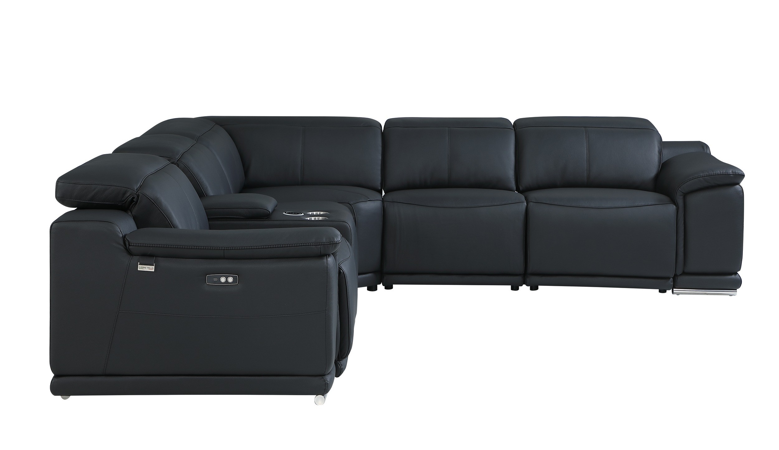 GUF 9762 3 Power Reclining 6pc Sectional with 1 Console - Black, Genuine Italian Leather