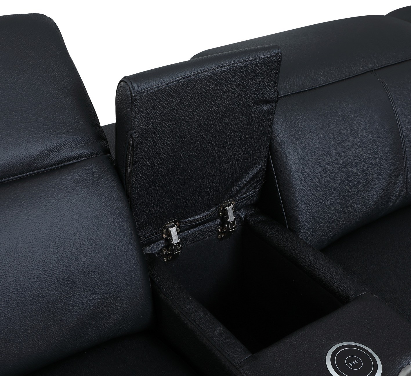 GUF 9762 3 Power Reclining 6pc Sectional with 1 Console - Black, Genuine Italian Leather