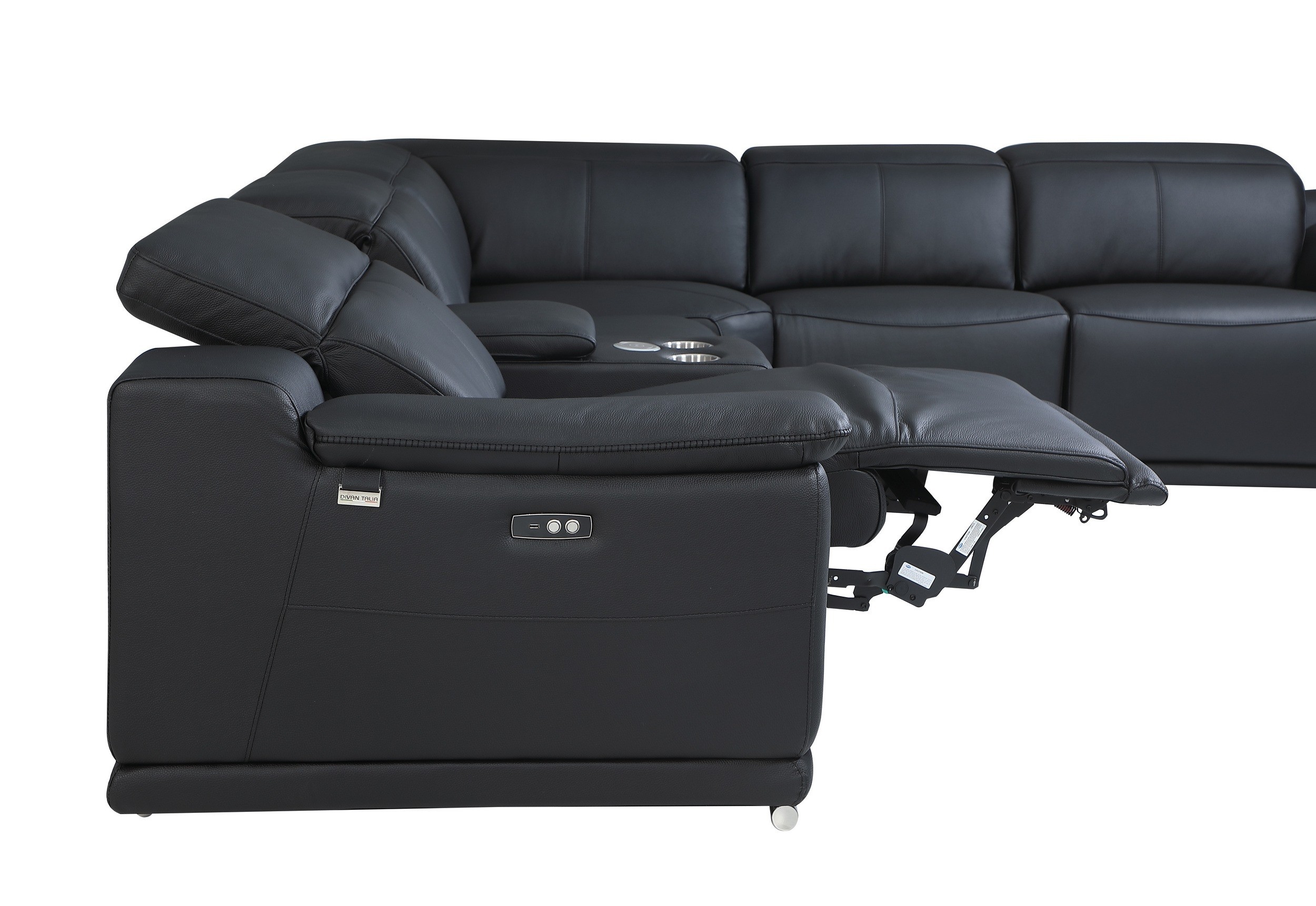 GUF 9762 3 Power Reclining 6pc Sectional with 1 Console - Black, Genuine Italian Leather