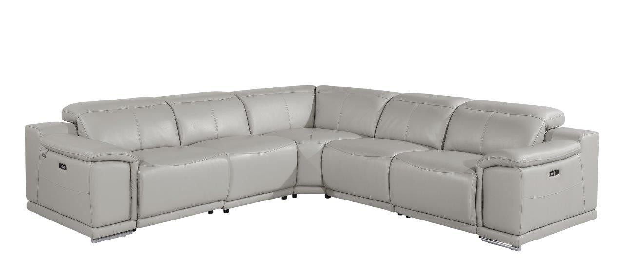 GUF 9762 3 Power Reclining 5pc Sectional - Light Gray, Genuine Italian Leather