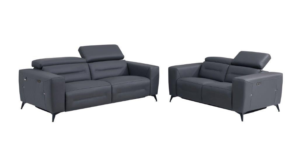GUF 989 Reclining Sofa with Loveseat - Dark Gray, Leather