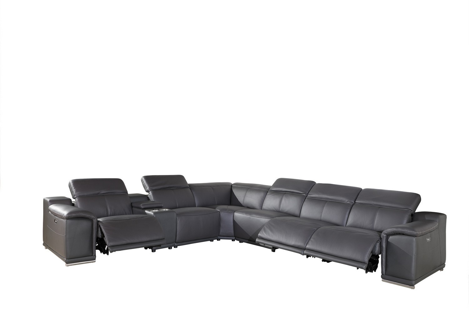 GUF 9762 4 Power Reclining 7pc Sectional with 1 Console - Dark Gray, Genuine Italian Leather