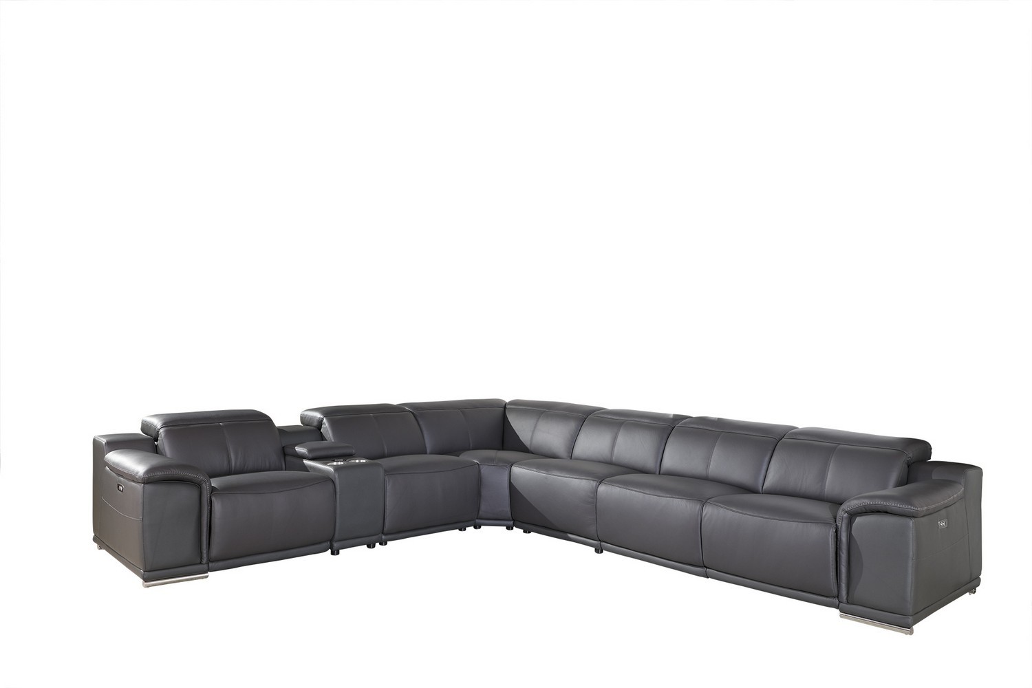 GUF 9762 3 Power Reclining 7pc Sectional with 1 Console - Dark Gray, Genuine Italian Leather