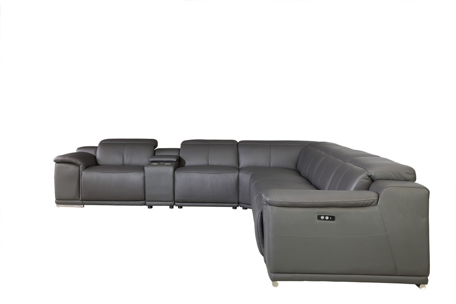 GUF 9762 3 Power Reclining 7pc Sectional with 1 Console - Dark Gray, Genuine Italian Leather