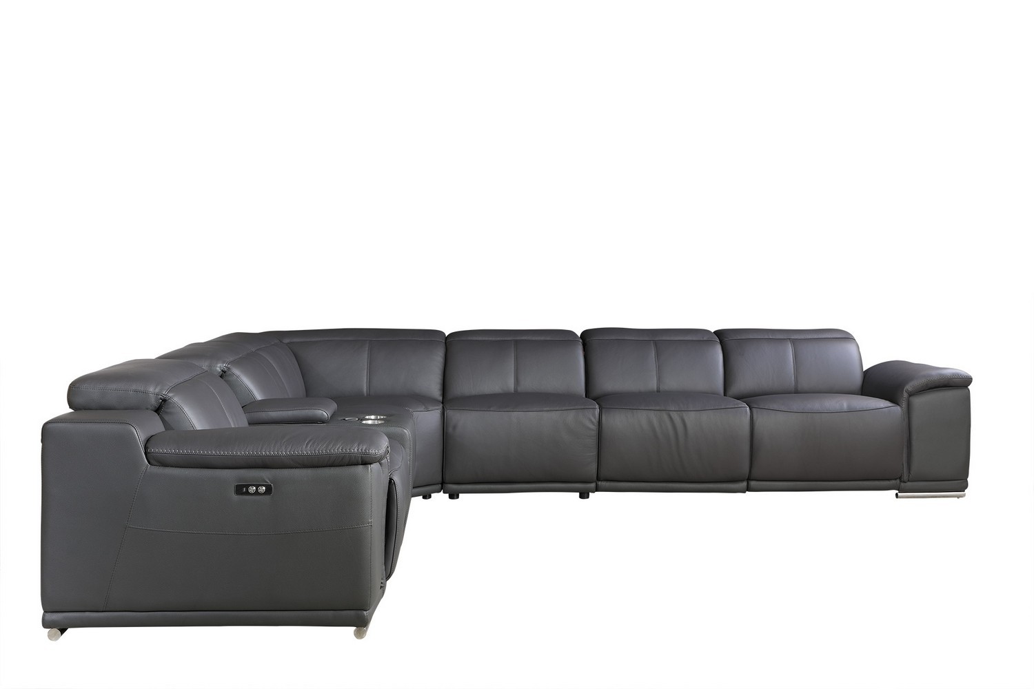 GUF 9762 3 Power Reclining 7pc Sectional with 1 Console - Dark Gray, Genuine Italian Leather