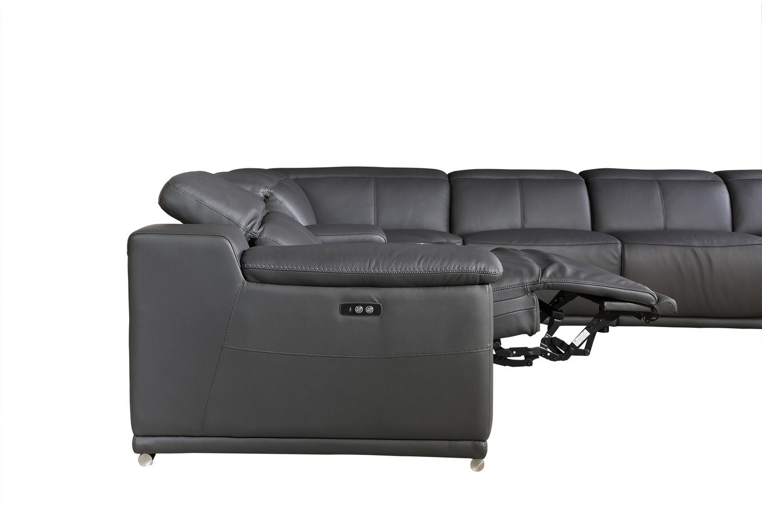 GUF 9762 3 Power Reclining 6pc Sectional with 1 Console - Dark Gray, Genuine Italian Leather