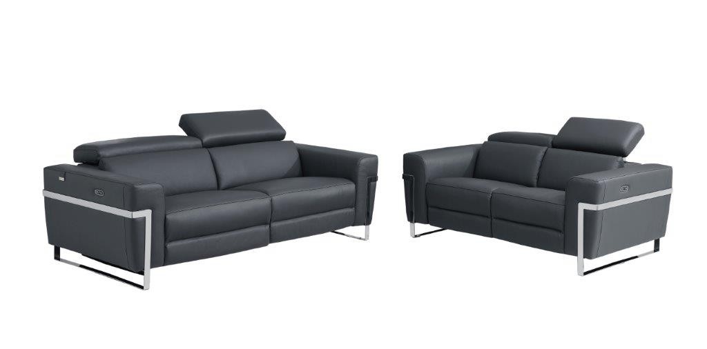 GUF 990 Reclining Sofa with Loveseat - Dark Gray, Leather