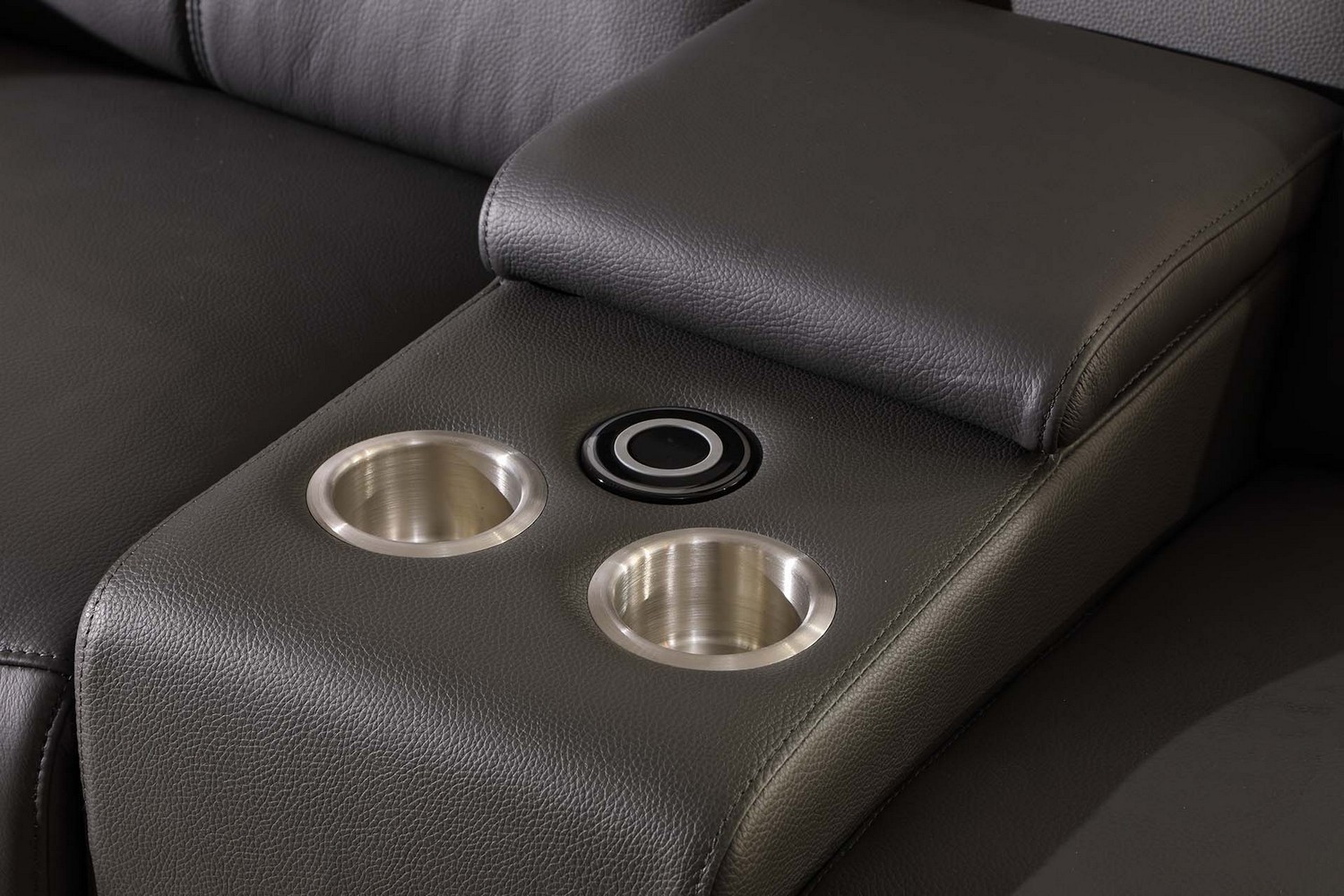 GUF 9762 3 Power Reclining 6pc Sectional with 1 Console - Dark Gray, Genuine Italian Leather