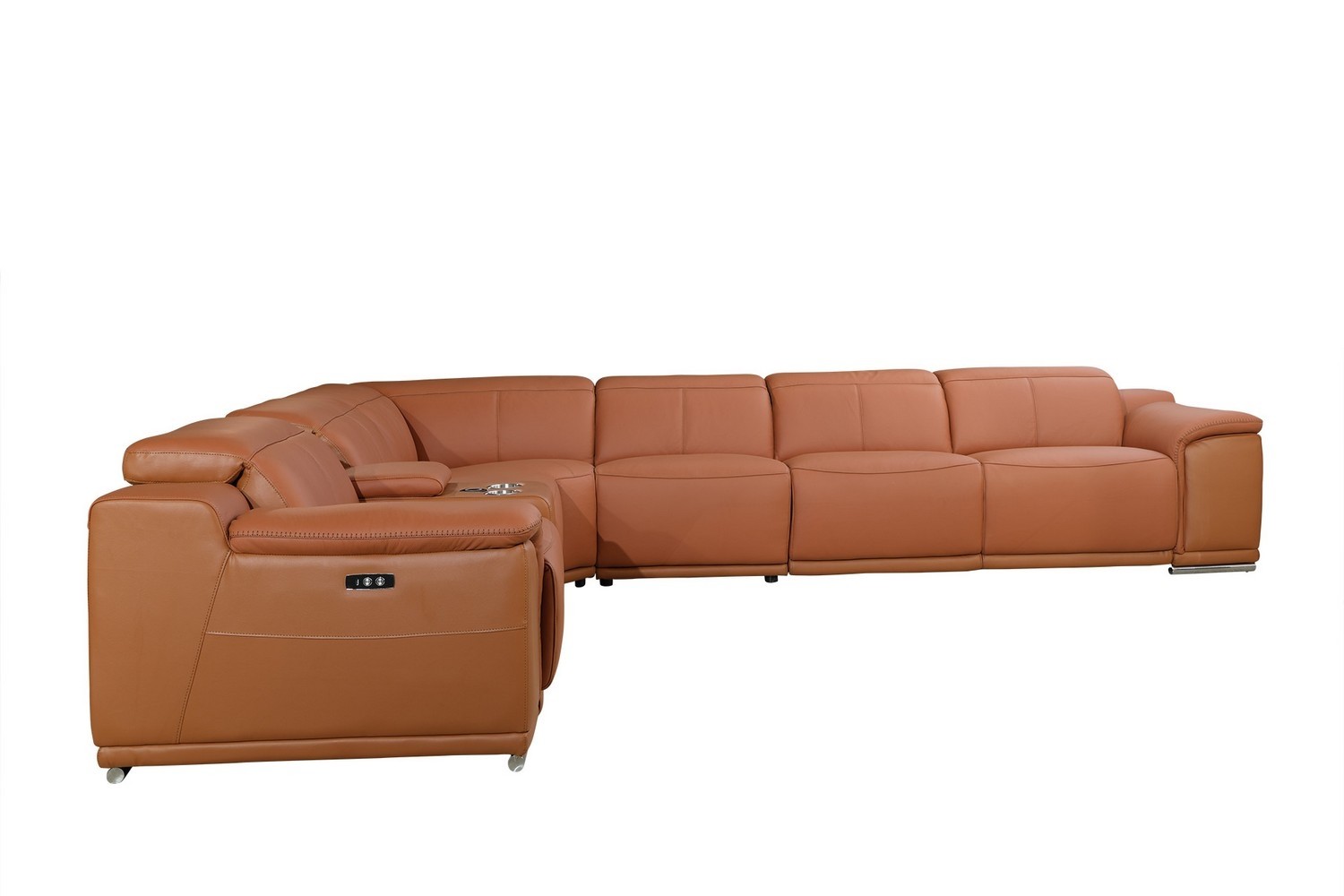 GUF 9762 4 Power Reclining 7pc Sectional with 1 Console - Camel, Genuine Italian Leather