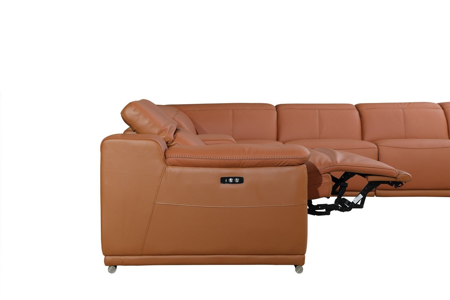 GUF 9762 3 Power Reclining 8pc Sectional with 2 Consoles - Camel, Genuine Italian Leather
