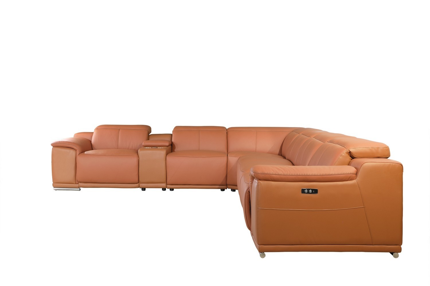 GUF 9762 4 Power Reclining 7pc Sectional with 1 Console - Camel, Genuine Italian Leather