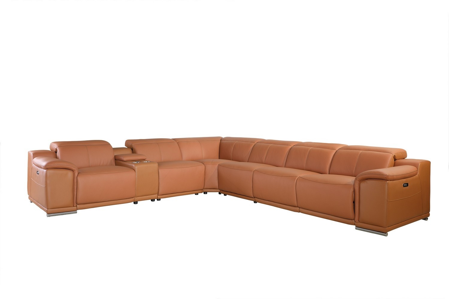 GUF 9762 4 Power Reclining 7pc Sectional with 1 Console - Camel, Genuine Italian Leather