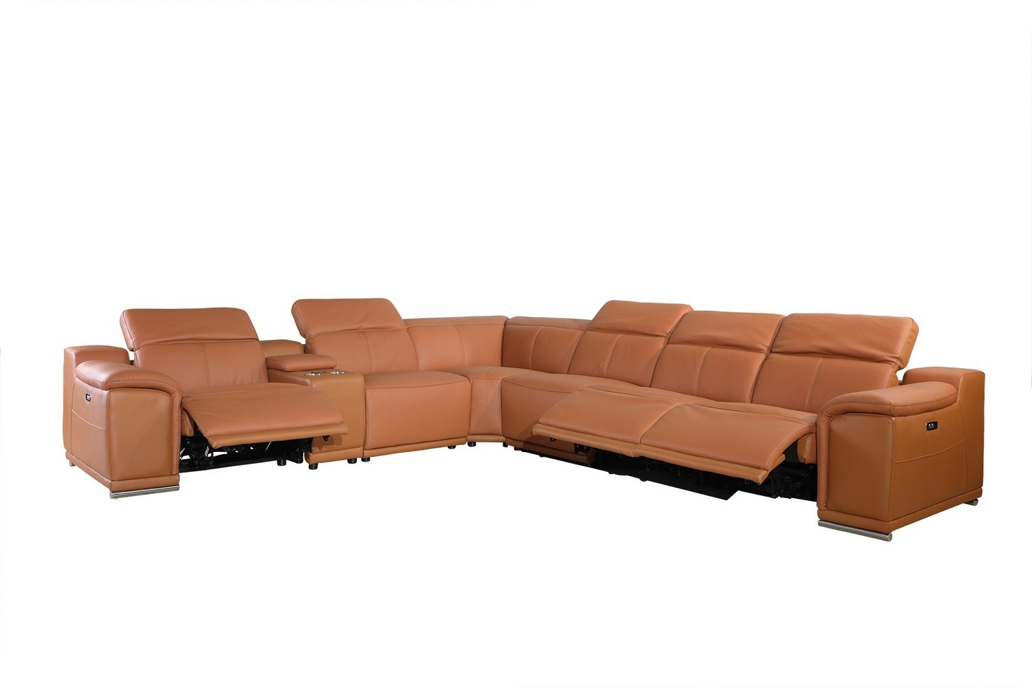 GUF 9762 4 Power Reclining 7pc Sectional with 1 Console - Camel, Genuine Italian Leather