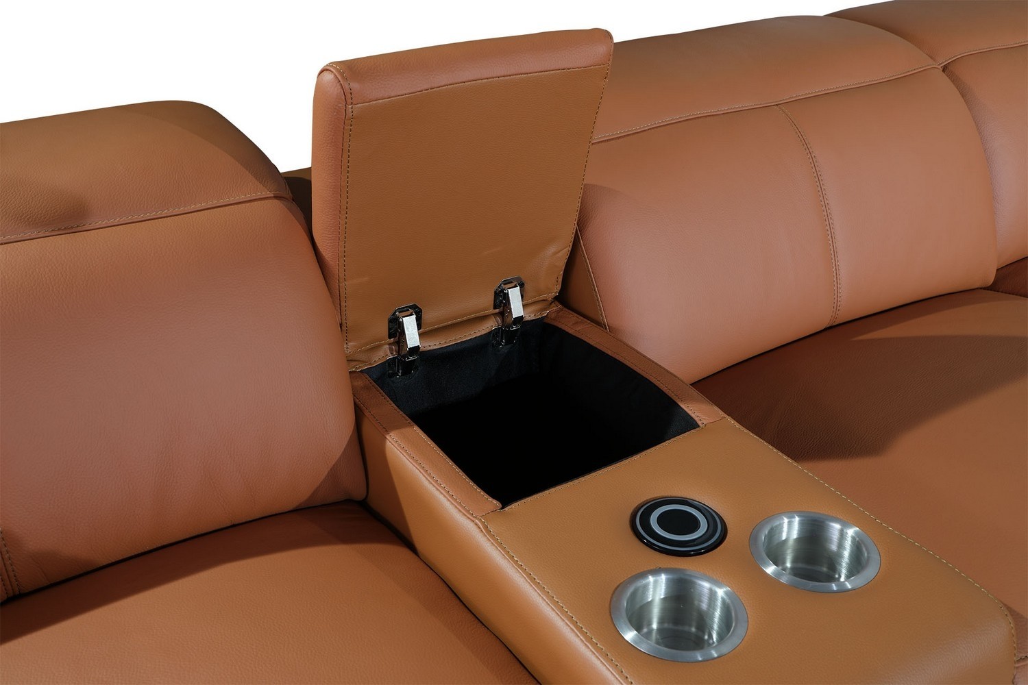 GUF 9762 3 Power Reclining 8pc Sectional with 2 Consoles - Camel, Genuine Italian Leather