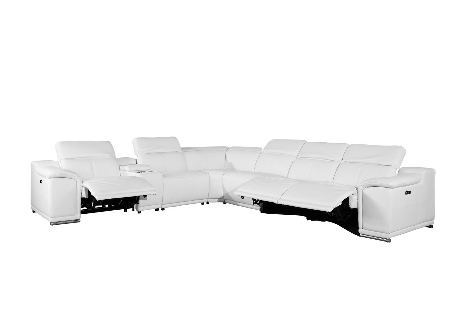 GUF 9762 4 Power Reclining 7pc Sectional with 1 Console - White, Genuine Italian Leather