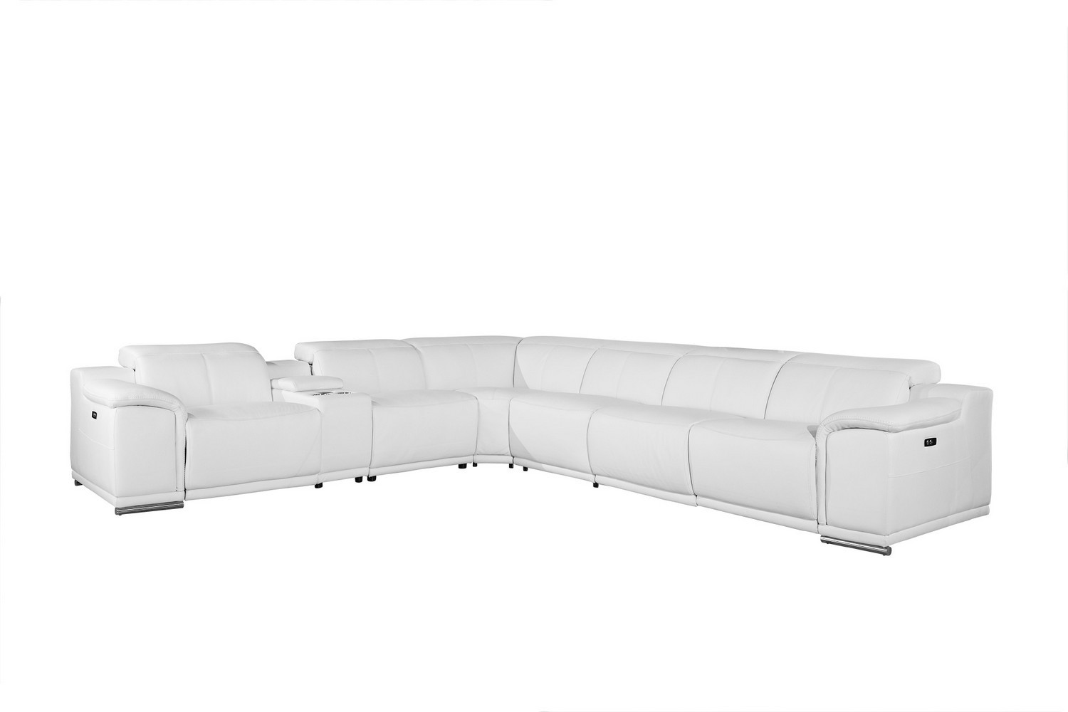 GUF 9762 3 Power Reclining 7pc Sectional with 1 Console - White, Genuine Italian Leather