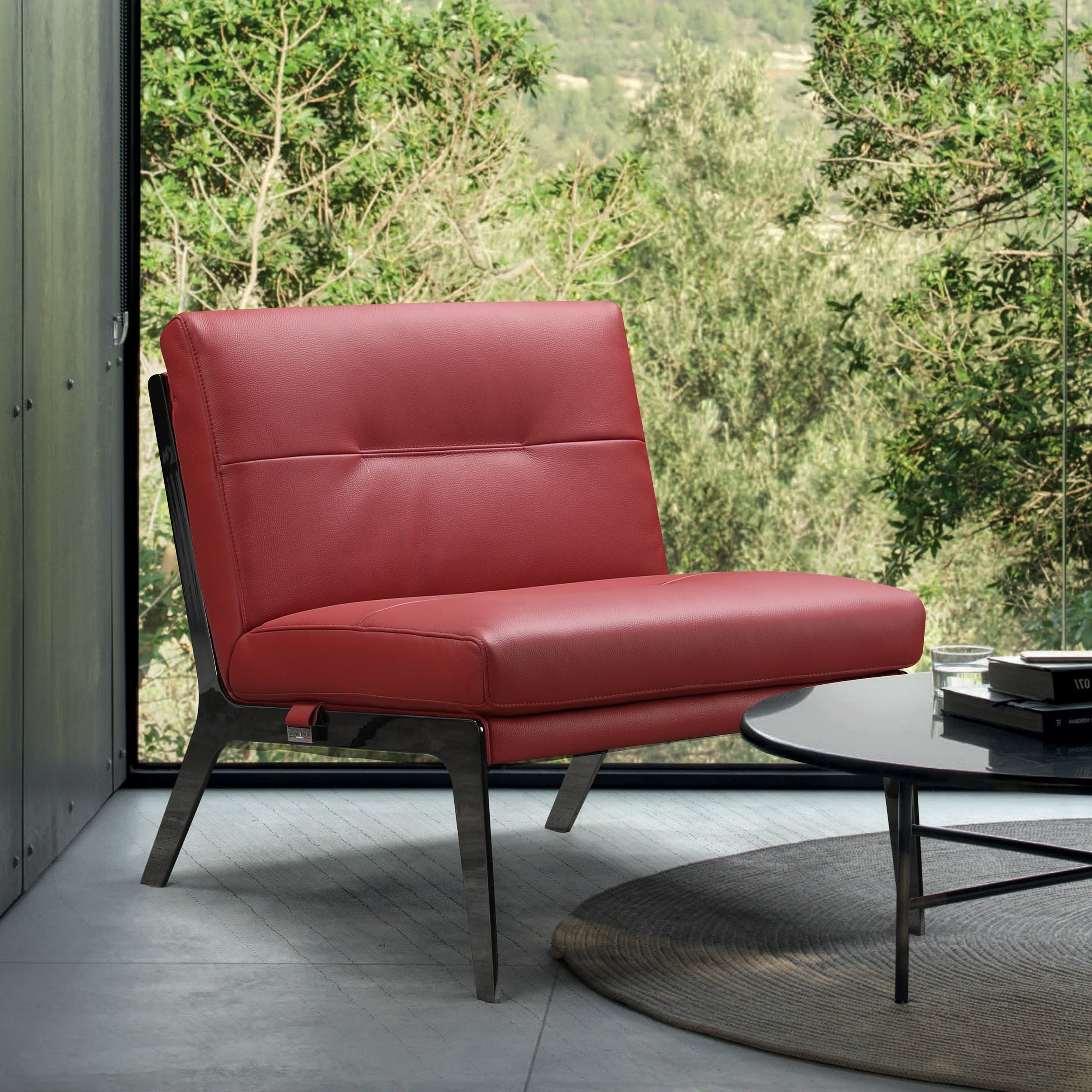 GUF - C81 Accent Chair in Red, Genuine Leather