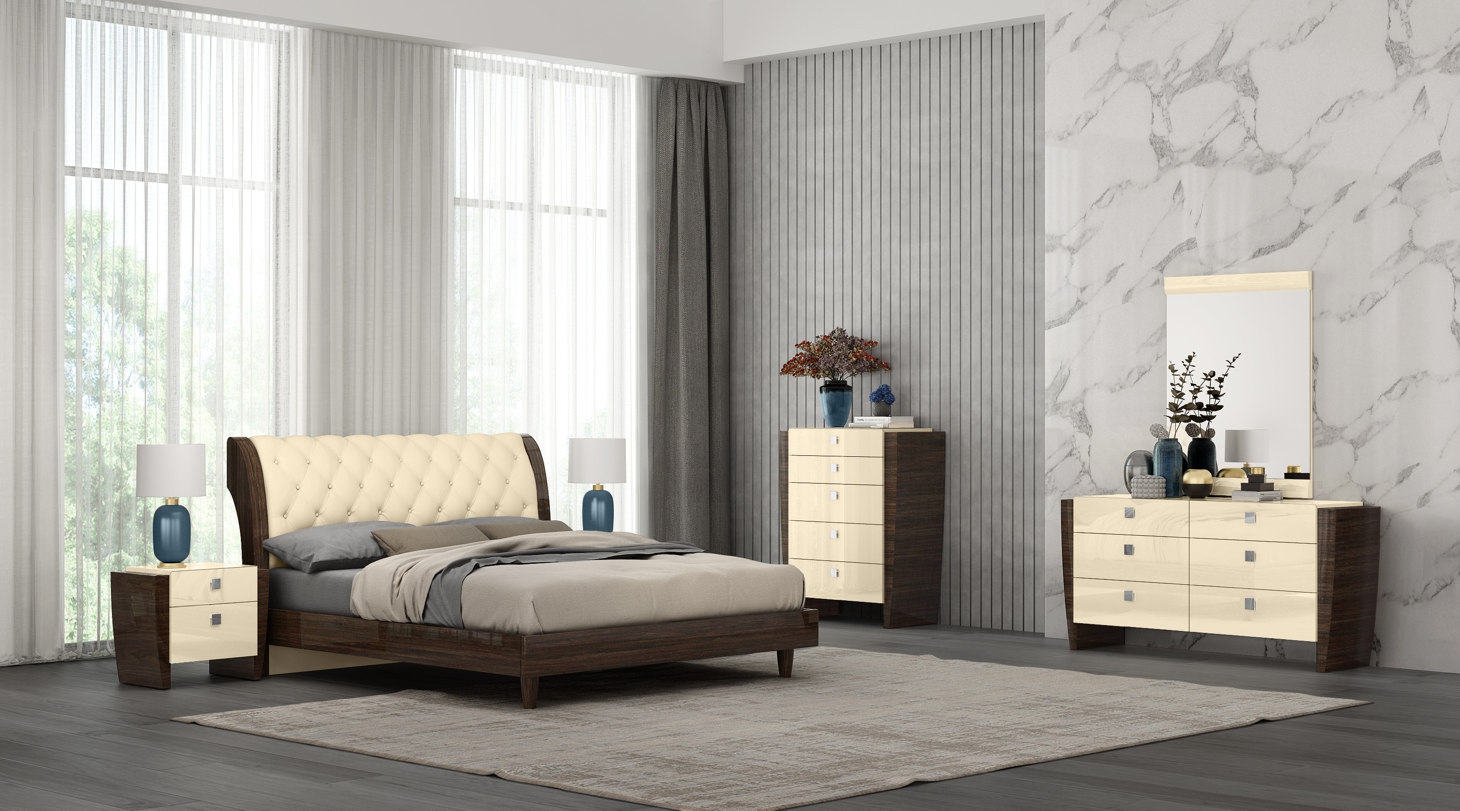 GUF Paris Queen Size Bedroom Set - Beige, 4 Pieces