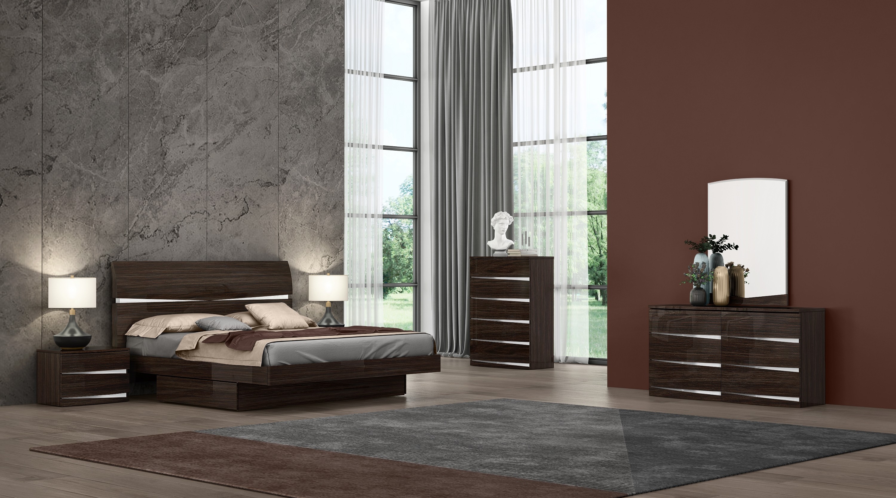 GUF Wynn Queen Size Bedroom Set - Wenge, 4 Pieces