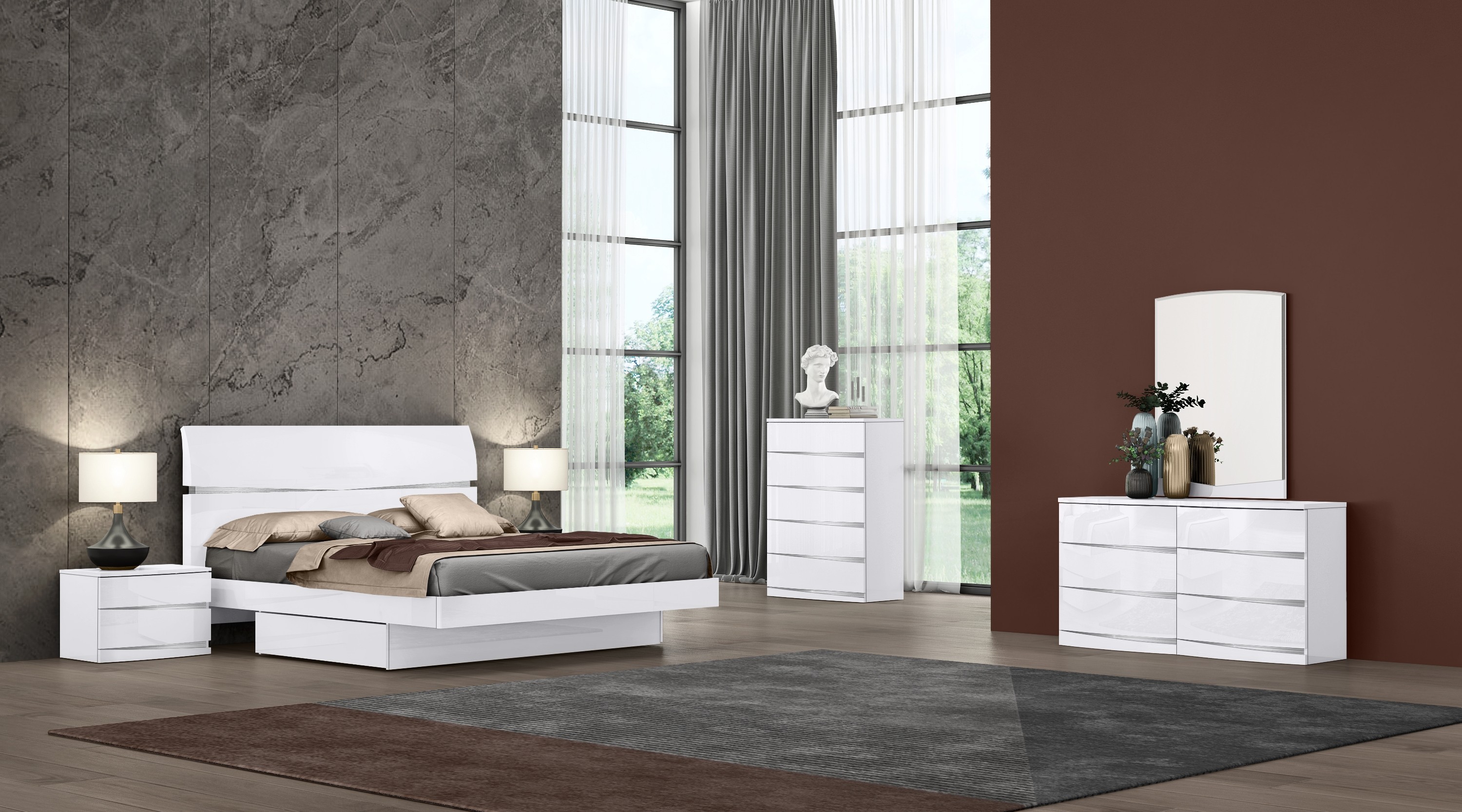 GUF Wynn Queen Size Bedroom Set - White, 4 Pieces