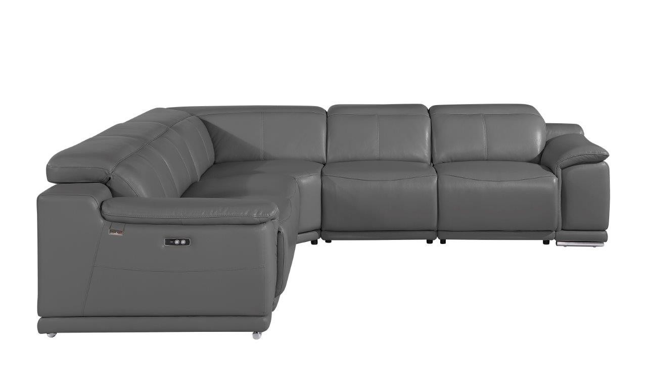 GUF 9762 3 Power Reclining 5pc Sectional - Dark Gray, Genuine Italian Leather