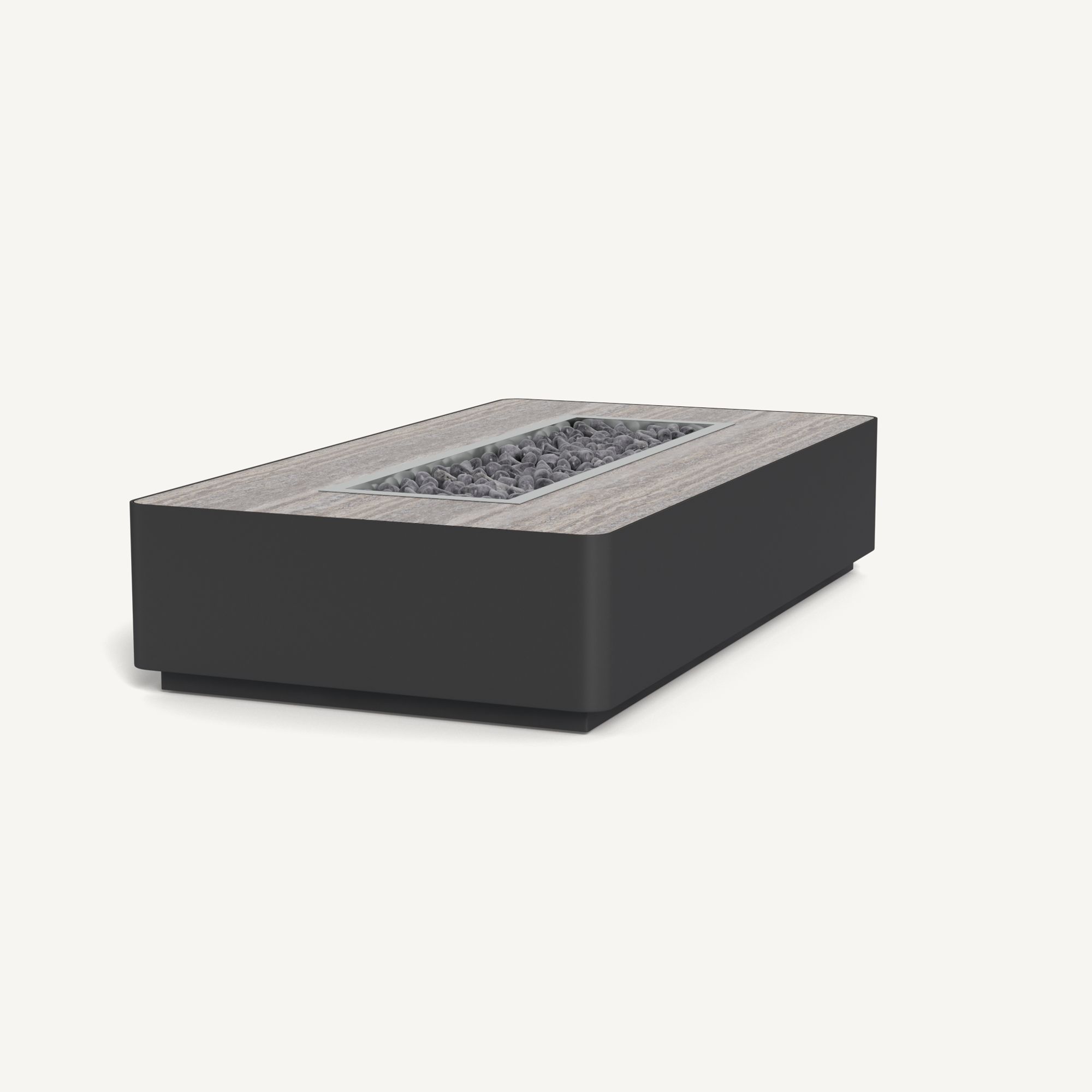 Harbour Antigua Rectangle Fire Table - Aluminum Asteroid, Travertine Dark Gray